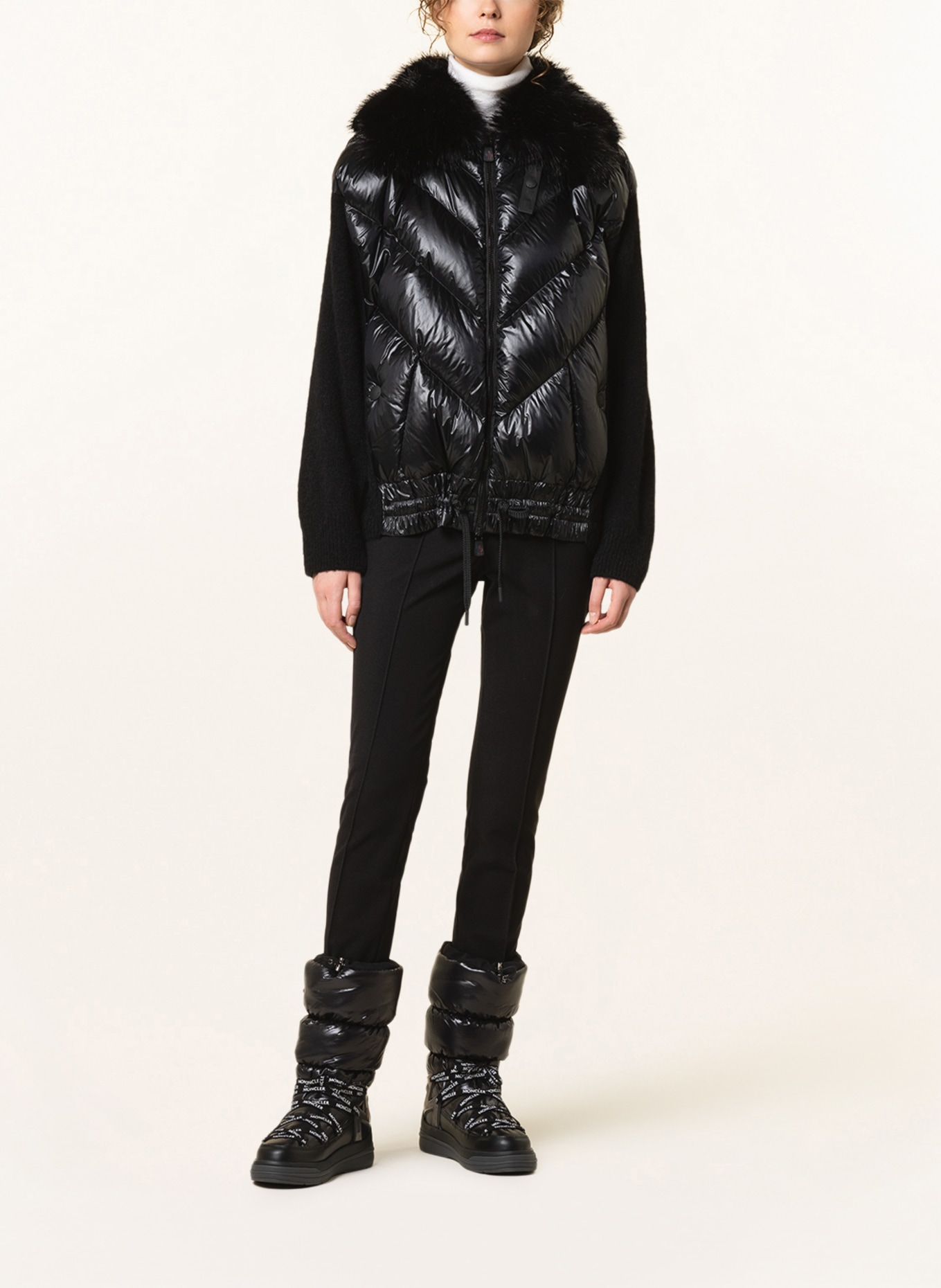 MONCLER GRENOBLE Cardigan in mixed materials with faux fur, Color: BLACK (Image 2)