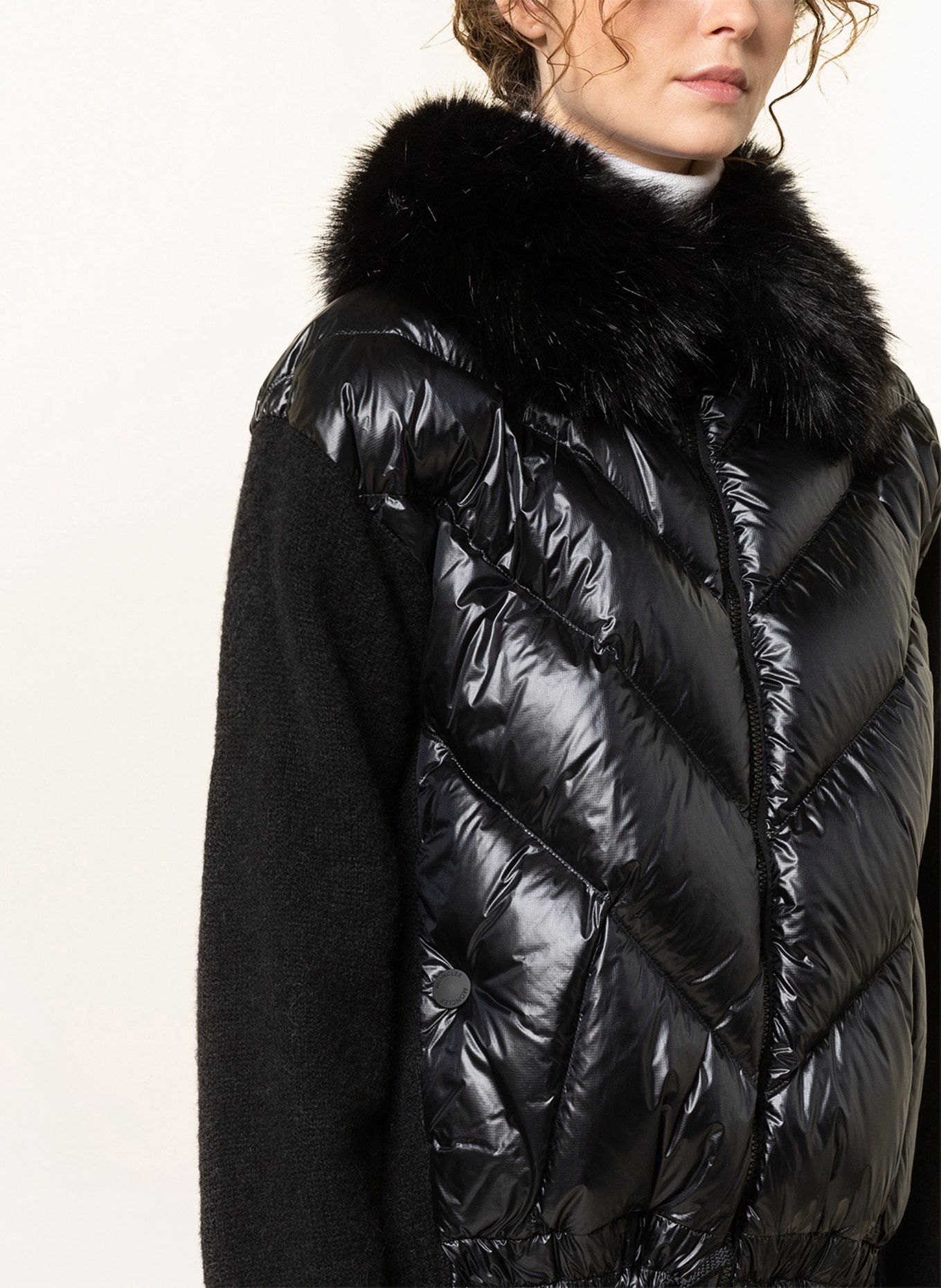 MONCLER GRENOBLE Cardigan in mixed materials with faux fur, Color: BLACK (Image 4)