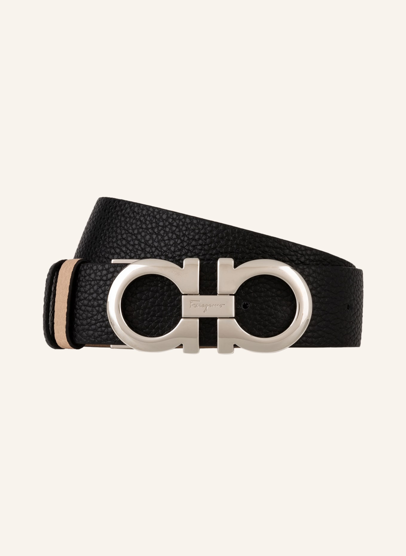 FERRAGAMO Leather belt DONNA reversible, Color: BLACK/ CREAM (Image 3)