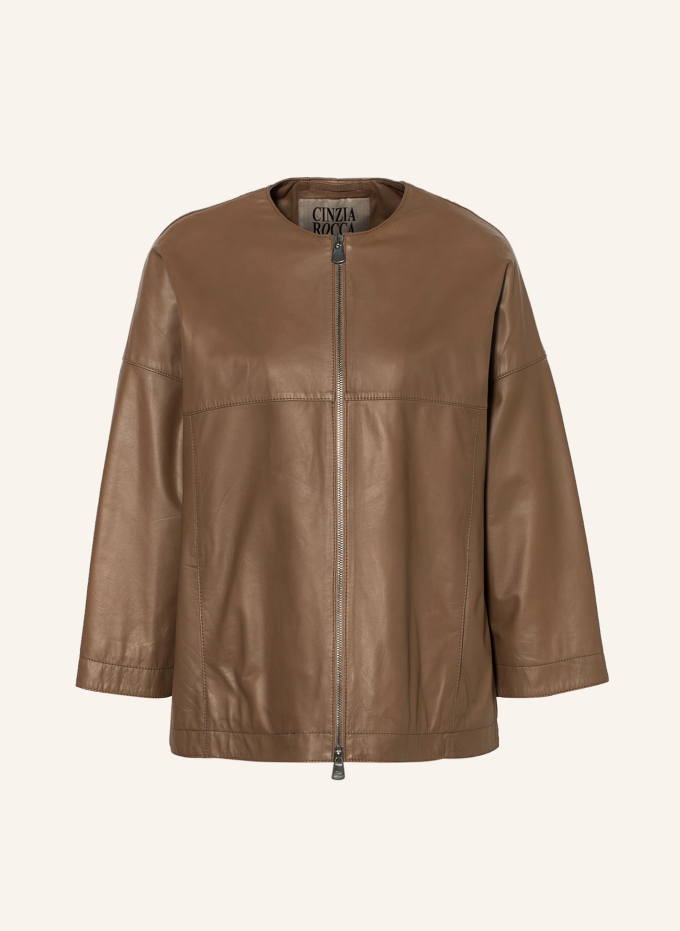 ICONS CINZIA ROCCA Leather jacket with 3/4 sleeves, Color: BROWN (Image 1)