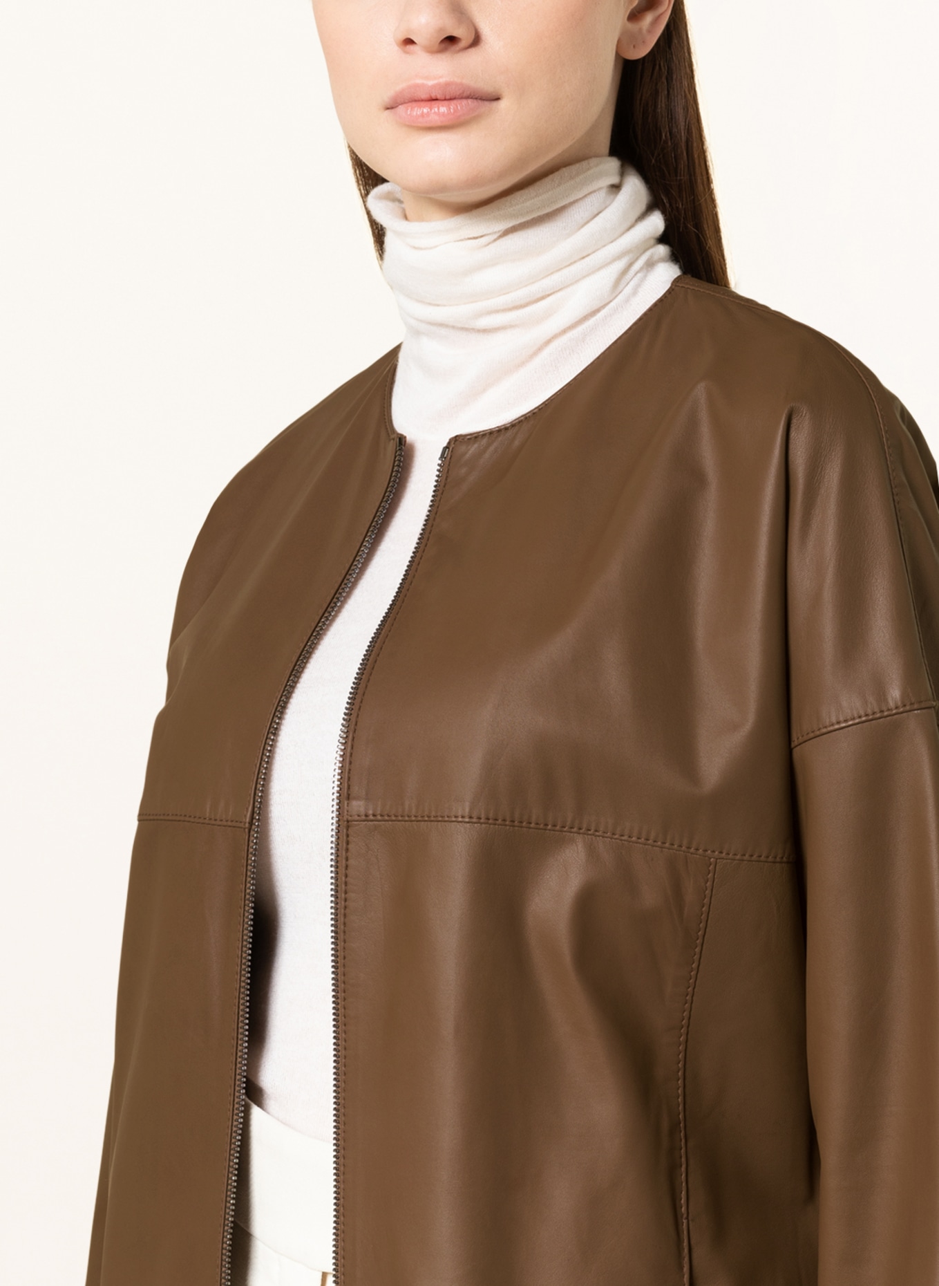 ICONS CINZIA ROCCA Leather jacket with 3/4 sleeves, Color: BROWN (Image 4)