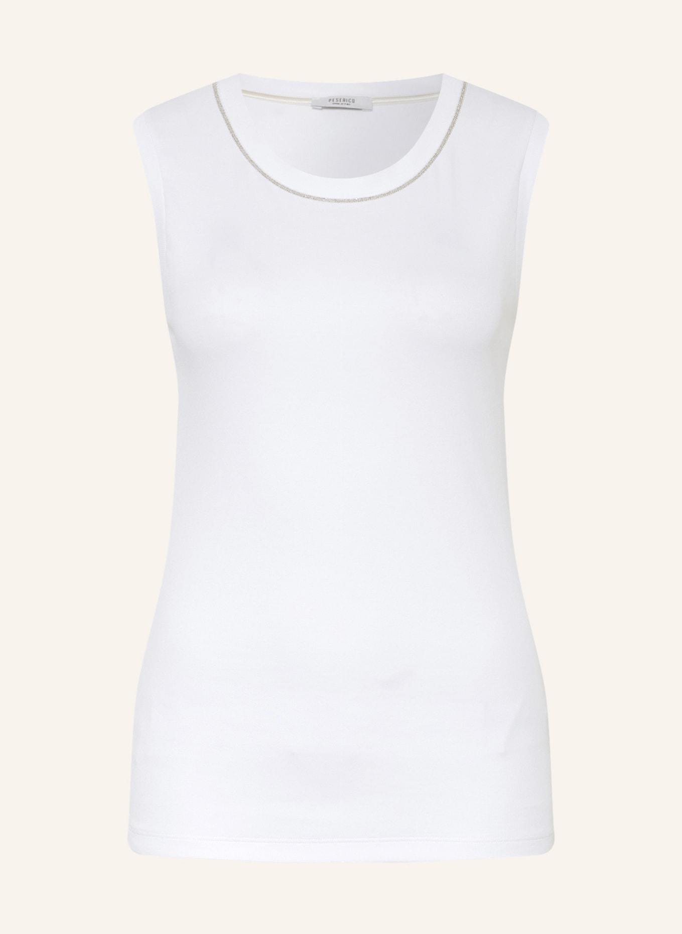 PESERICO Top with decorative gem trim, Color: WHITE (Image 1)