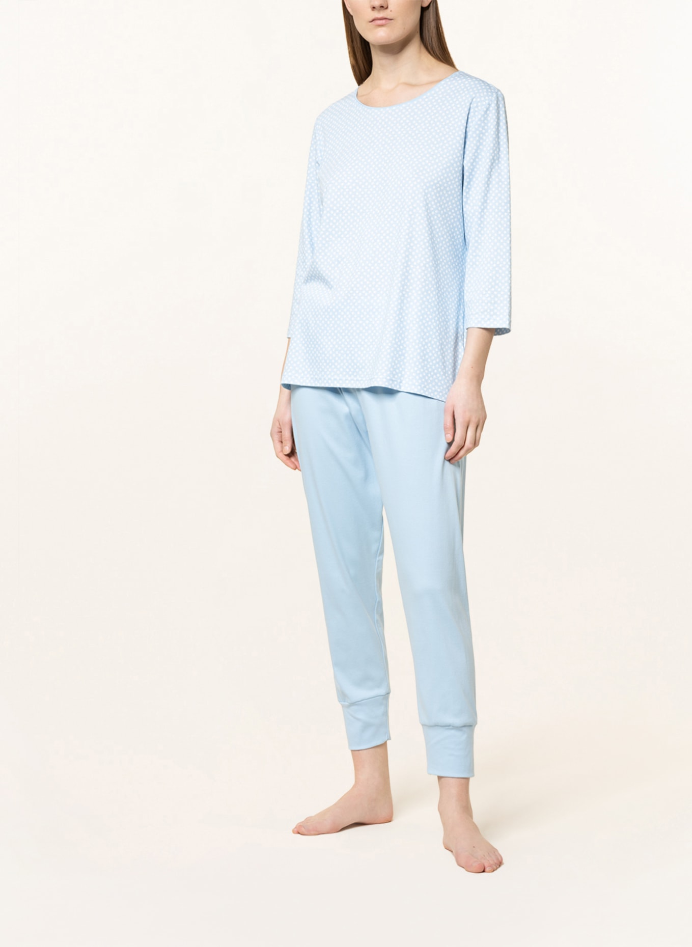 mey 7/8 pajamas series EMELIE with 3/4 sleeves, Color: LIGHT BLUE/ WHITE (Image 2)