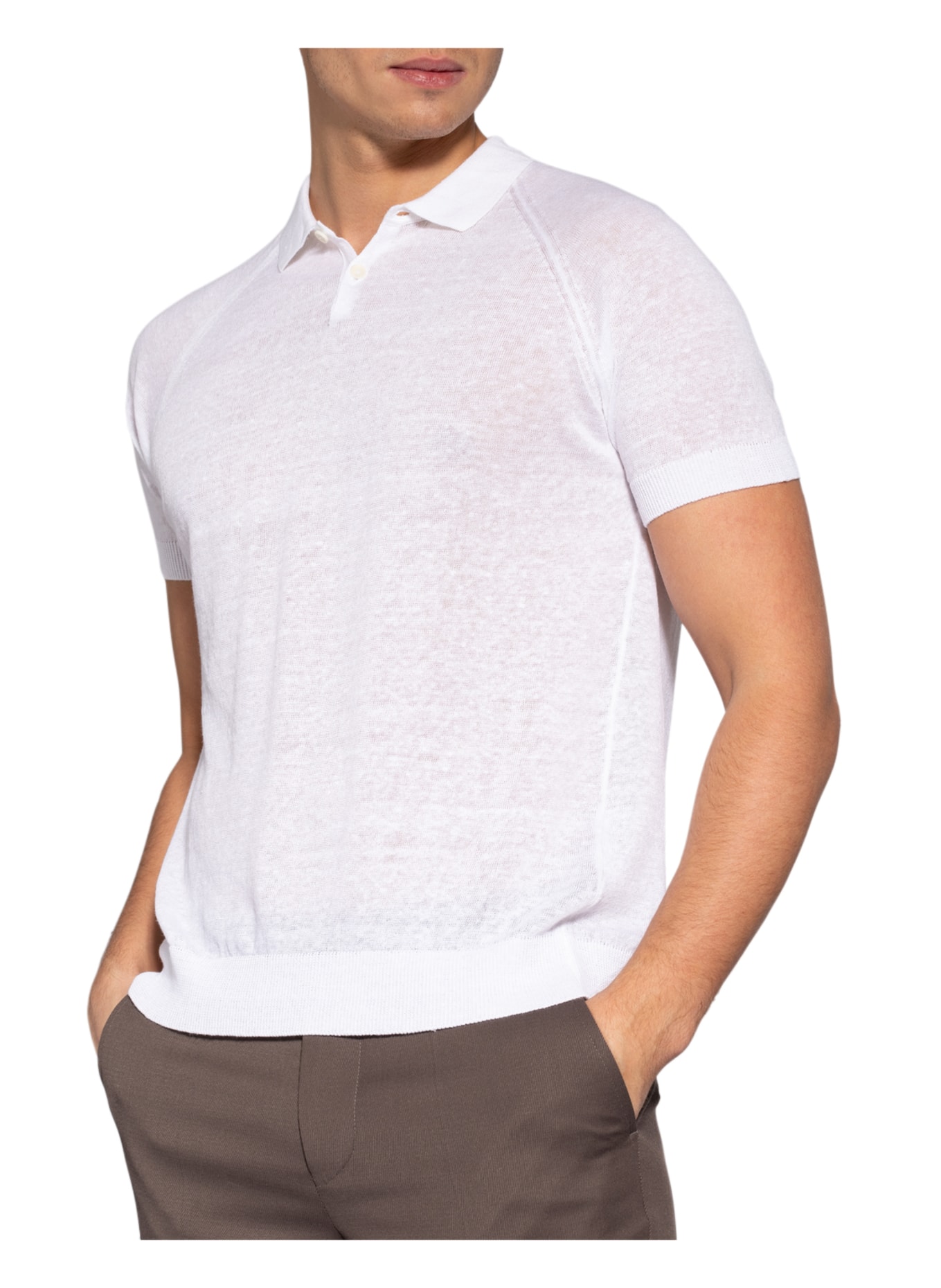 OLYMP SIGNATURE Strick-Poloshirt aus Leinen , Farbe: WEISS (Bild 4)