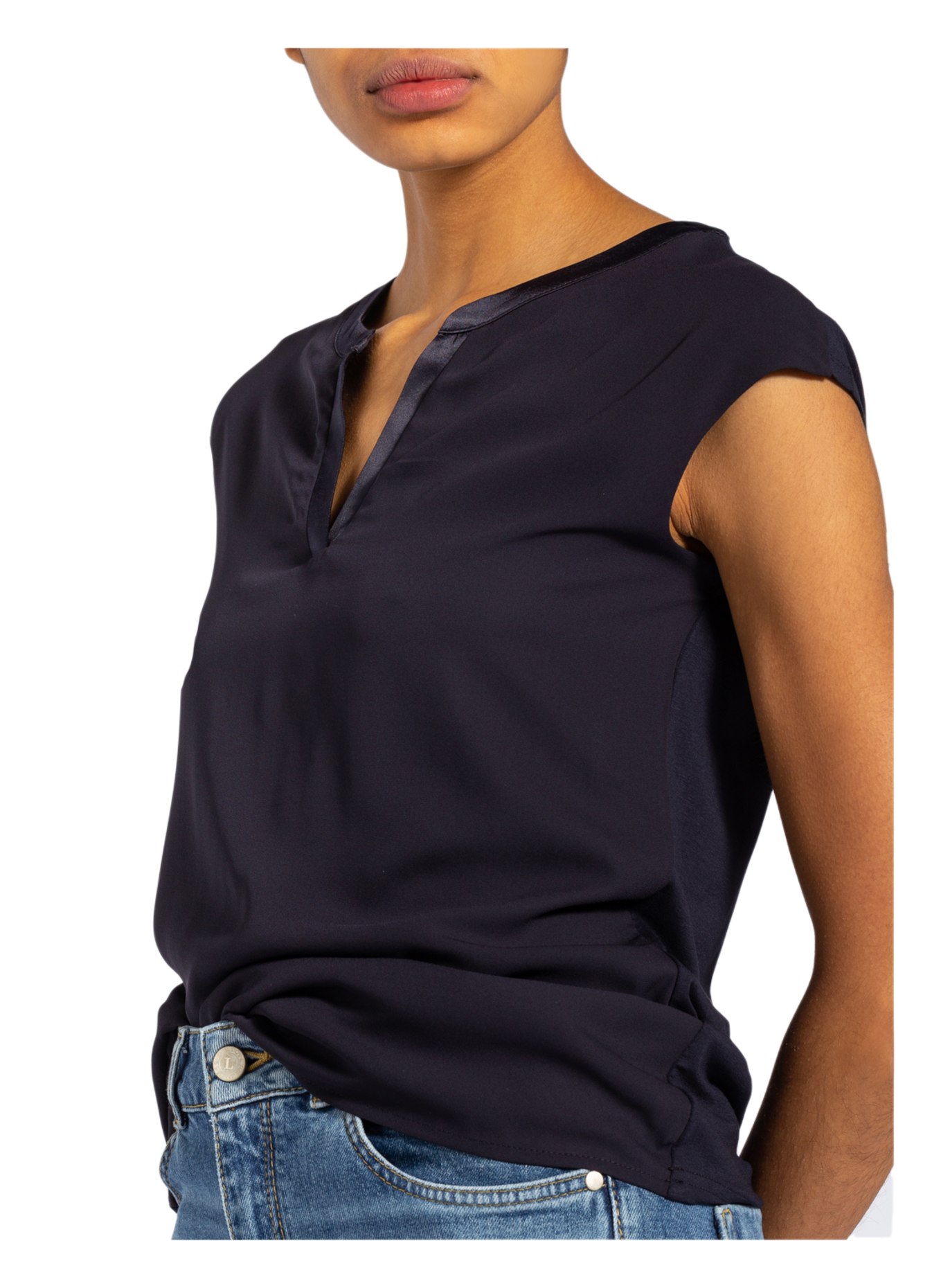 comma Blusenshirt im Materialmix: DUNKELBLAU