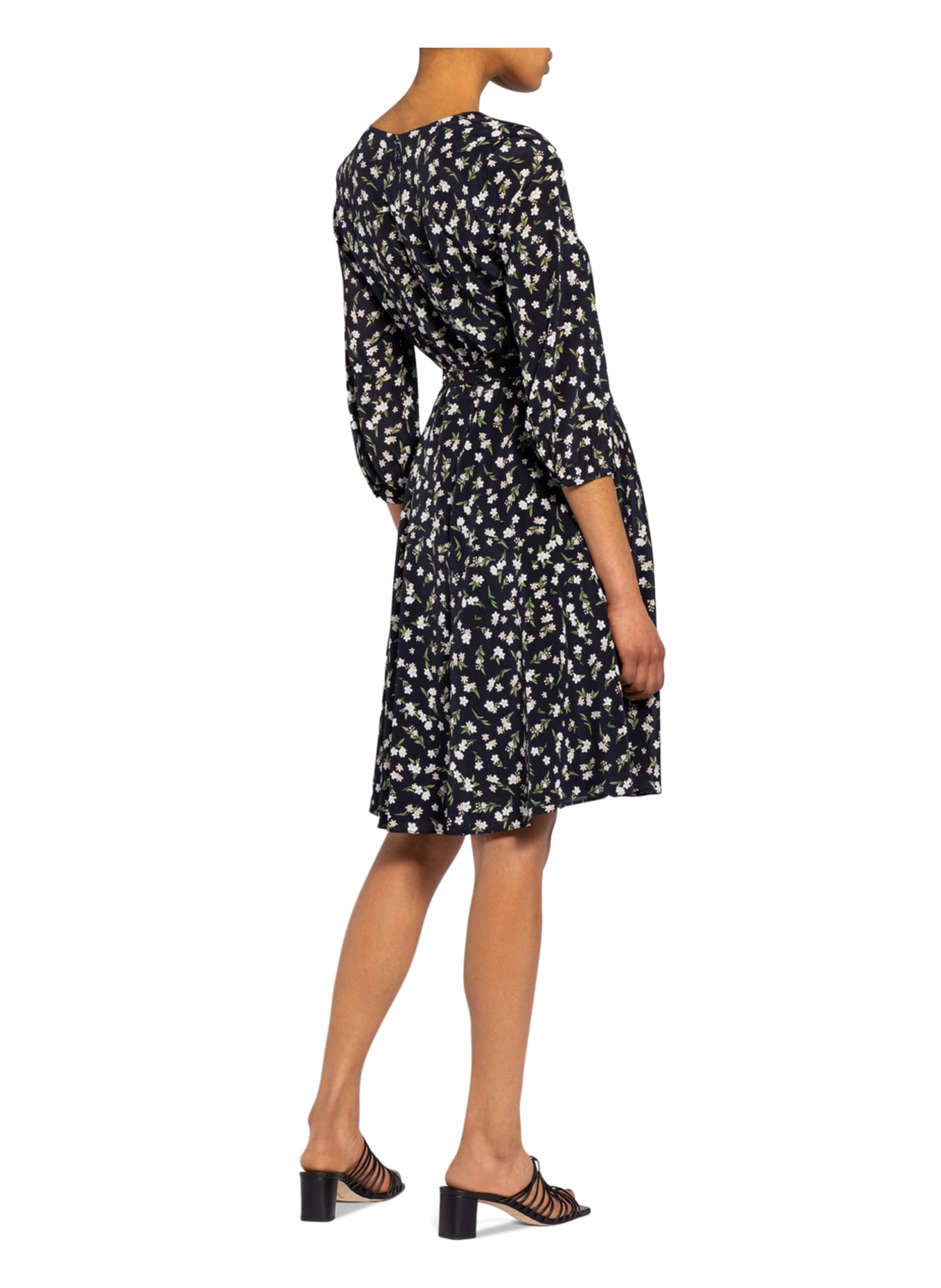 HOBBS Seidenkleid ELENA mit 3/4-Arm: DUNKELBLAU / WEISS / GRÜN