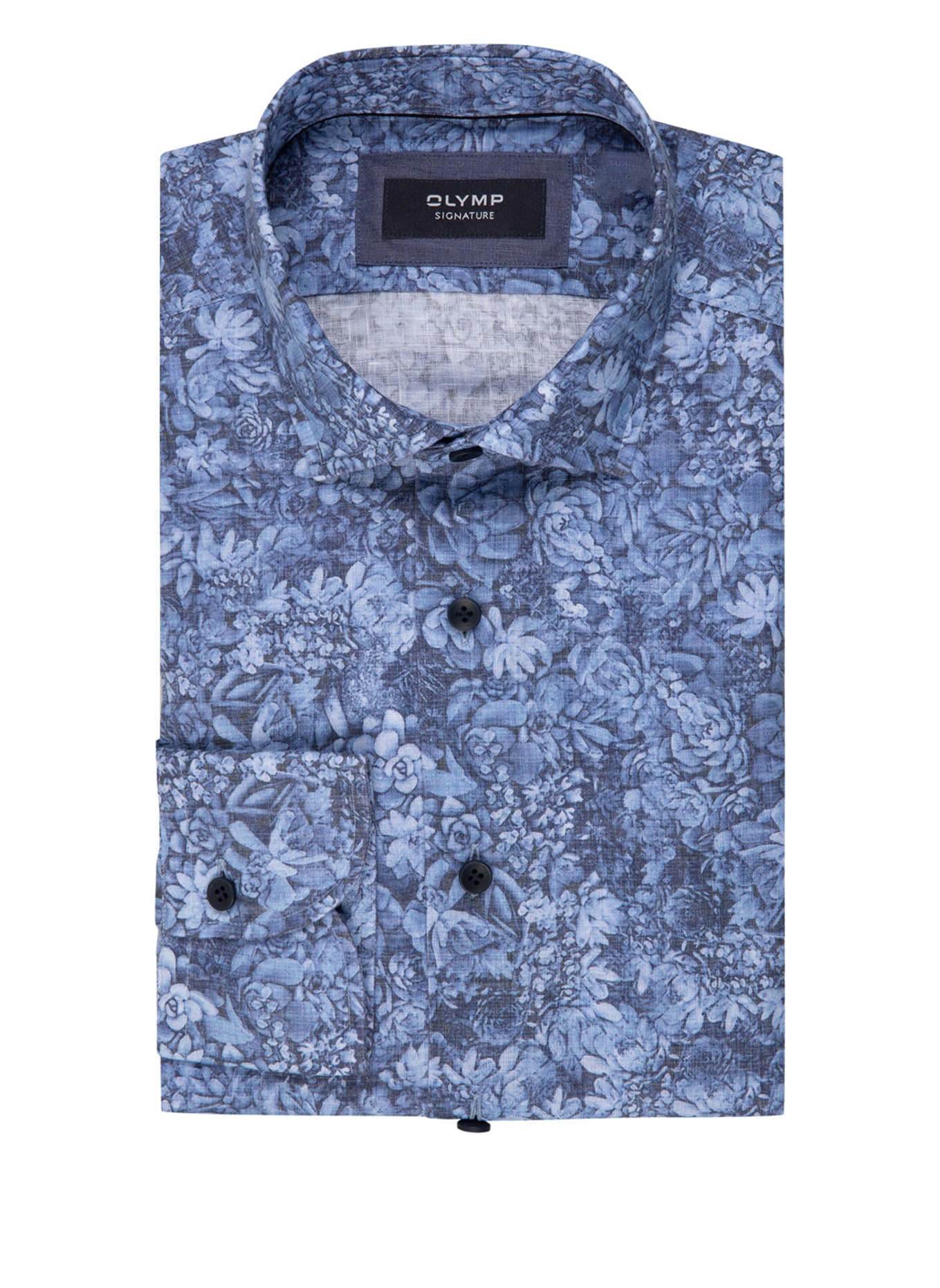 OLYMP SIGNATURE Koszula z lnu tailored fit, Kolor: CZIEMNOSZARY/ JASNONIEBIESKI/ BIAŁY (Obrazek 1)