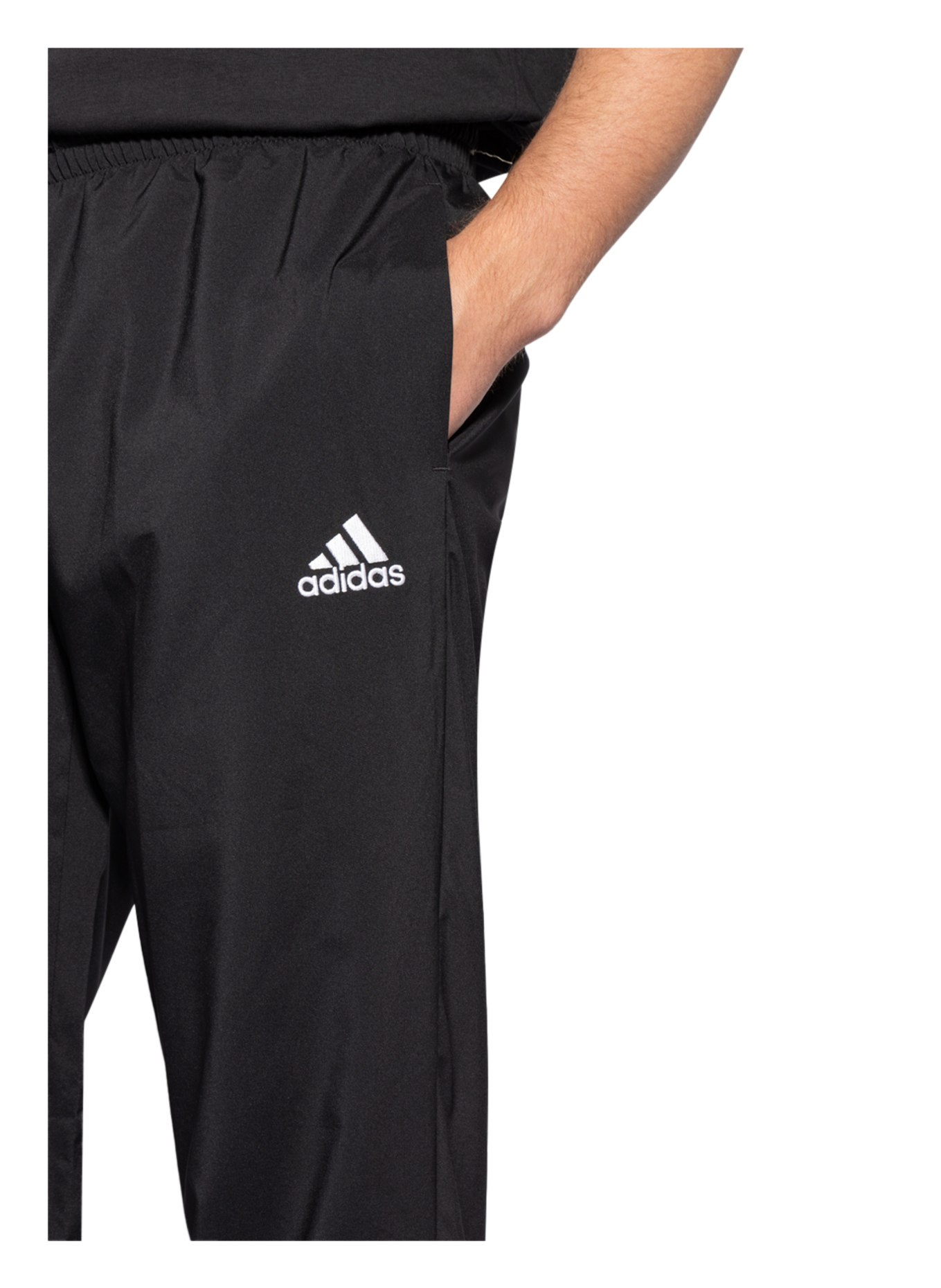 Men's Adidas Essentials Warm-Up Track Pants Open Hem 3-Stripes  Black/White Sz M | eBay