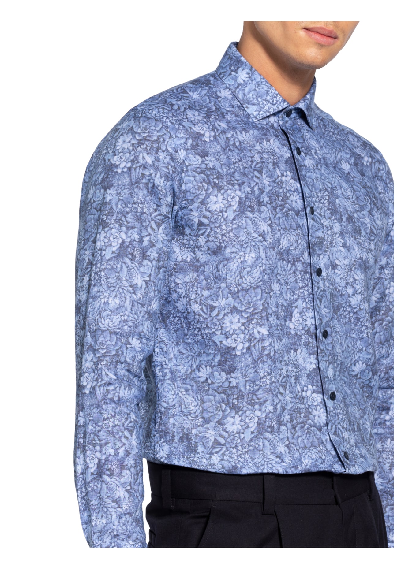 OLYMP SIGNATURE Koszula z lnu tailored fit, Kolor: CZIEMNOSZARY/ JASNONIEBIESKI/ BIAŁY (Obrazek 4)