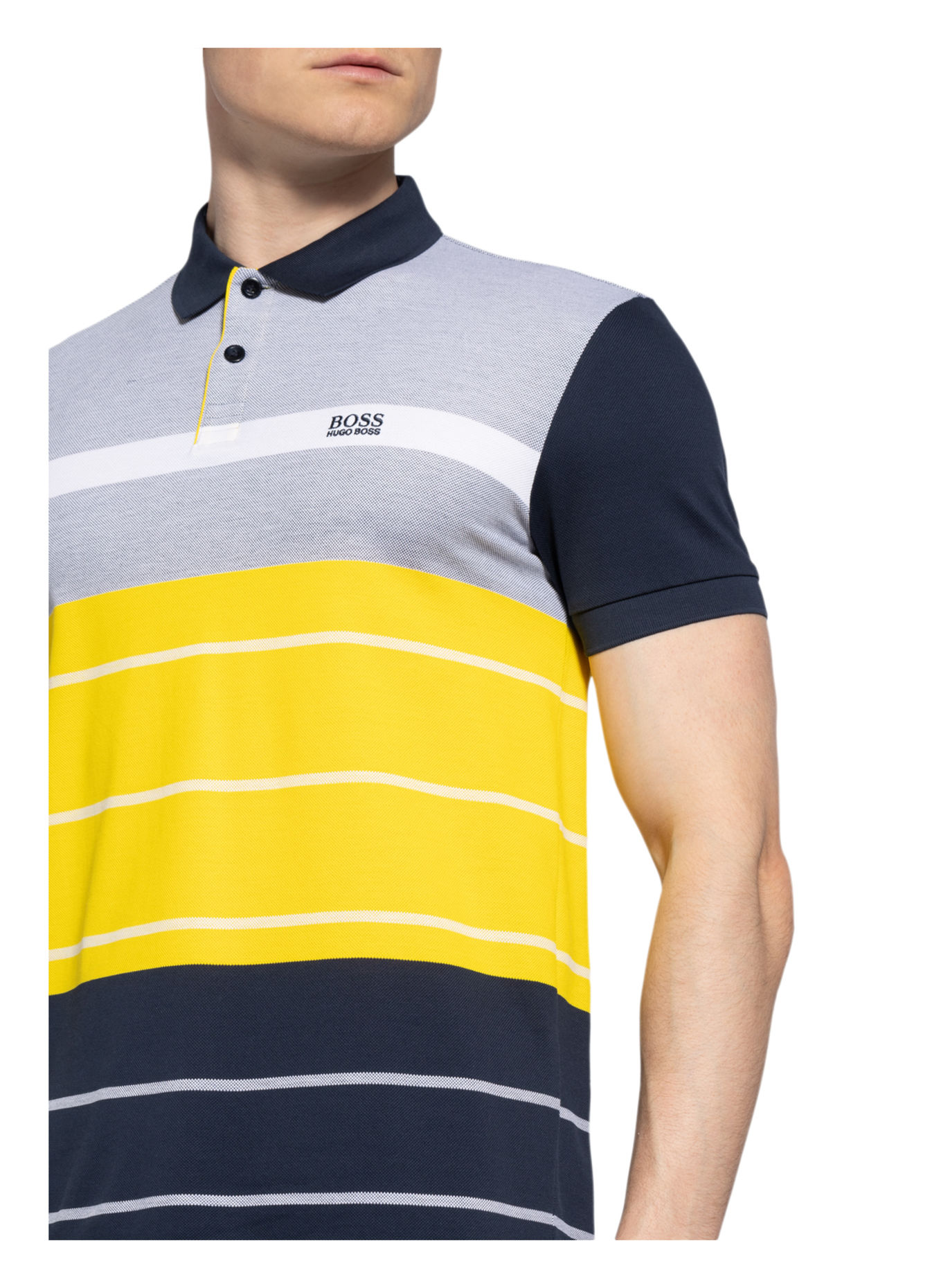 BOSS Piqué-Poloshirt PADDY: DUNKELBLAU / GELB / WEISS