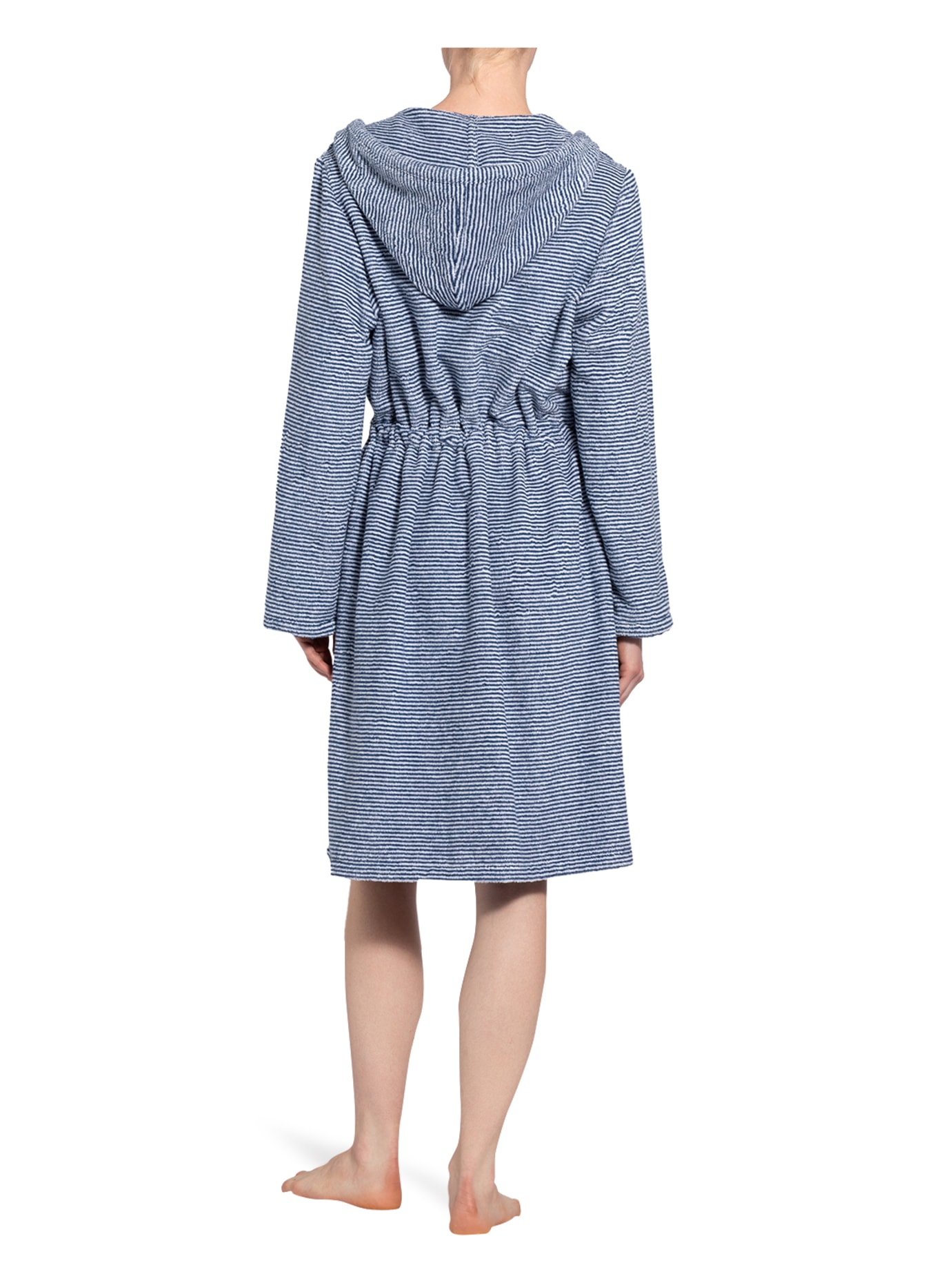 Cawö Damesbadjas met capuchon: BLAUW / WIT