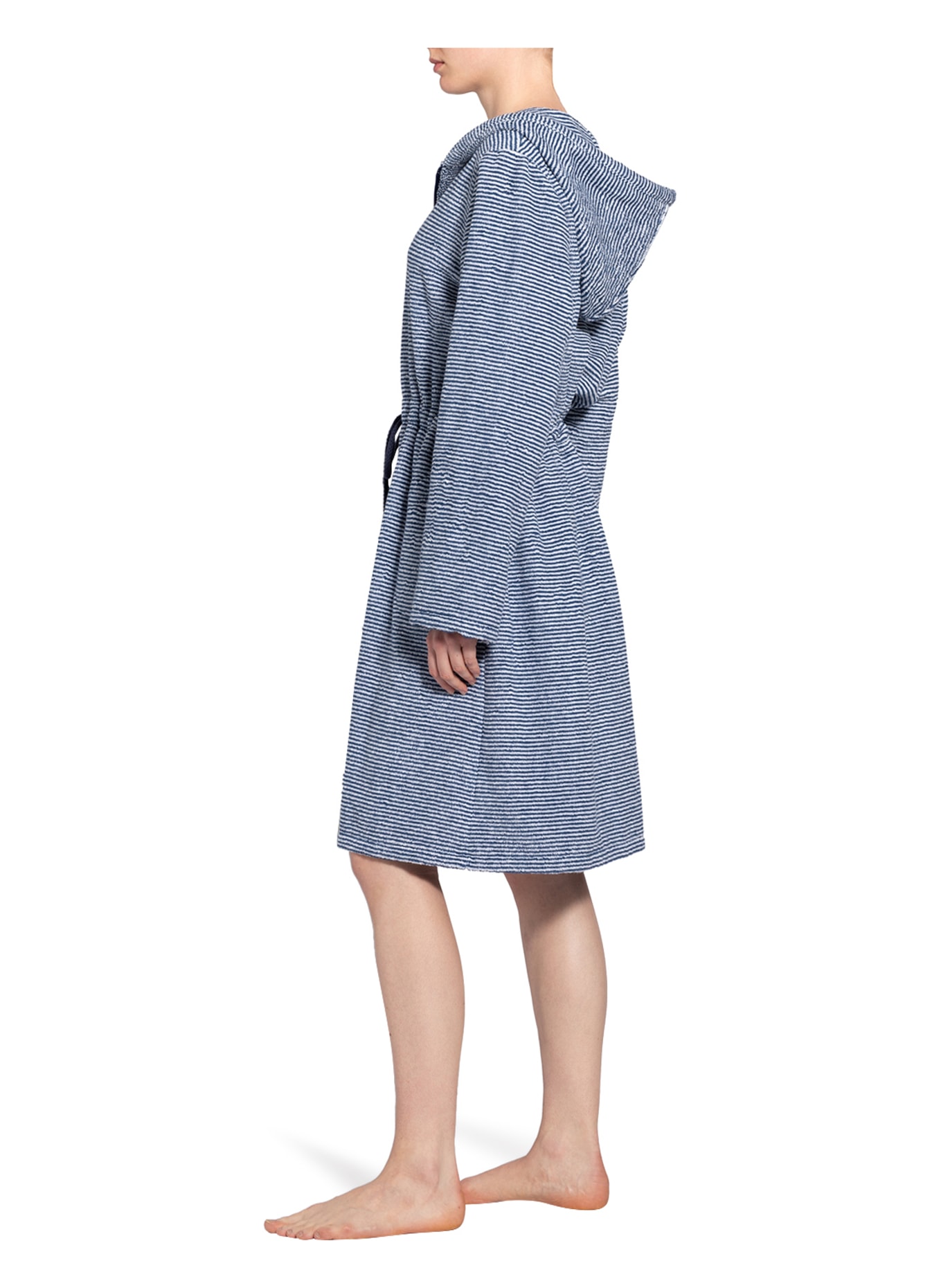 Cawö Damesbadjas met capuchon: BLAUW / WIT