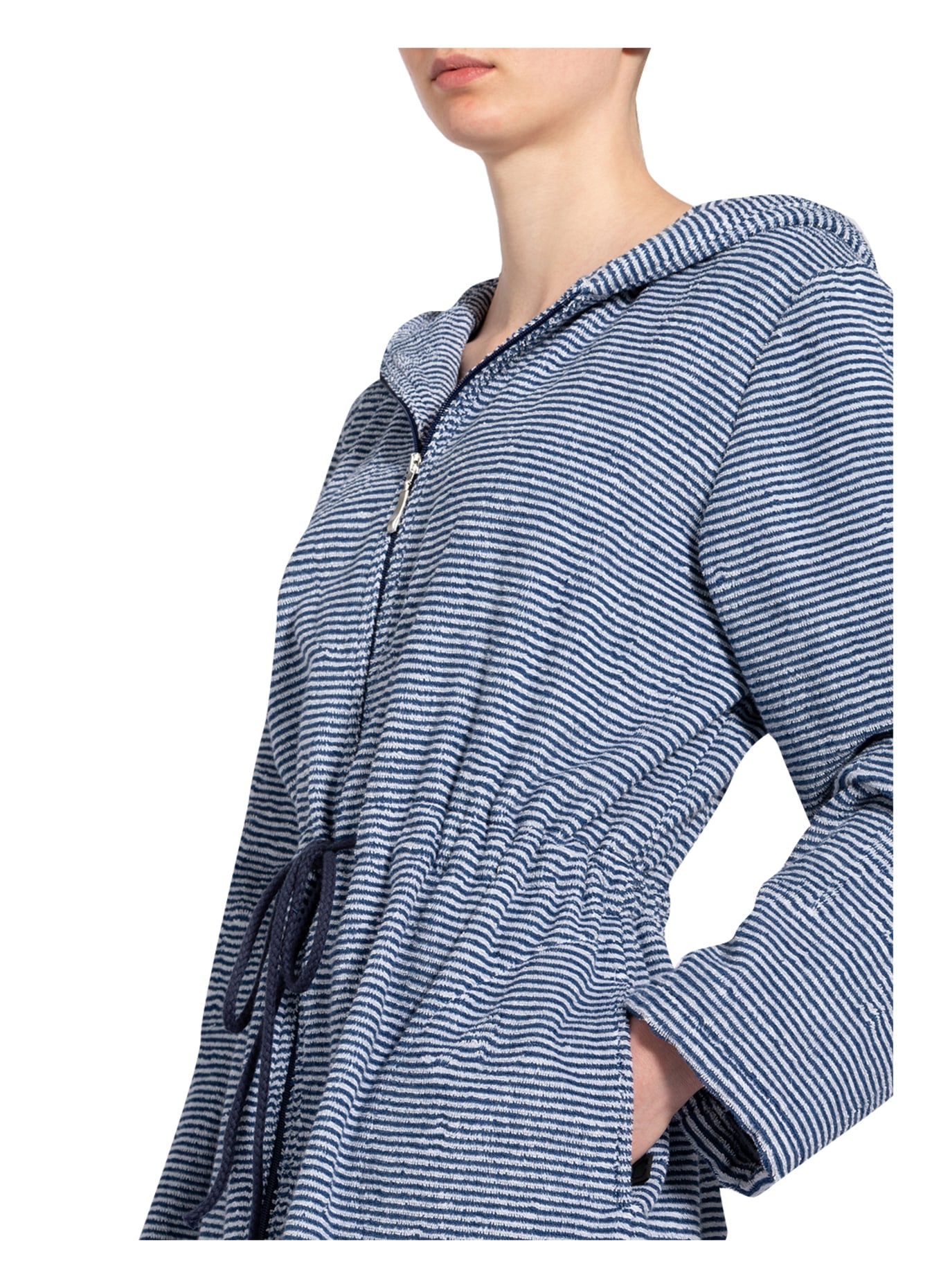 Cawö Damesbadjas met capuchon: BLAUW / WIT