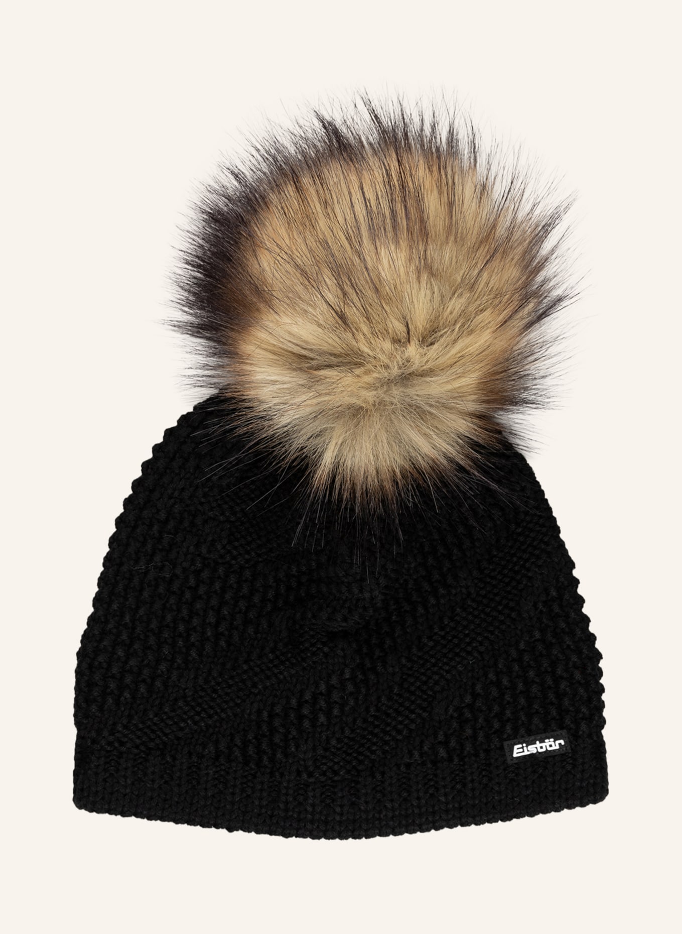 Eisbär Beanie YVA LUX with faux fur bobble, Color: BLACK (Image 1)