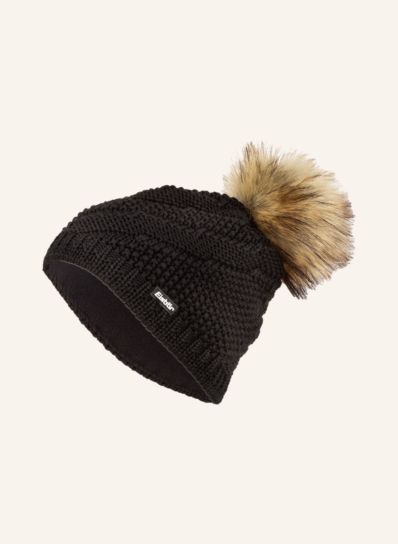 Eisbär Beanie YVA LUX with faux fur bobble, Color: BLACK (Image 2)