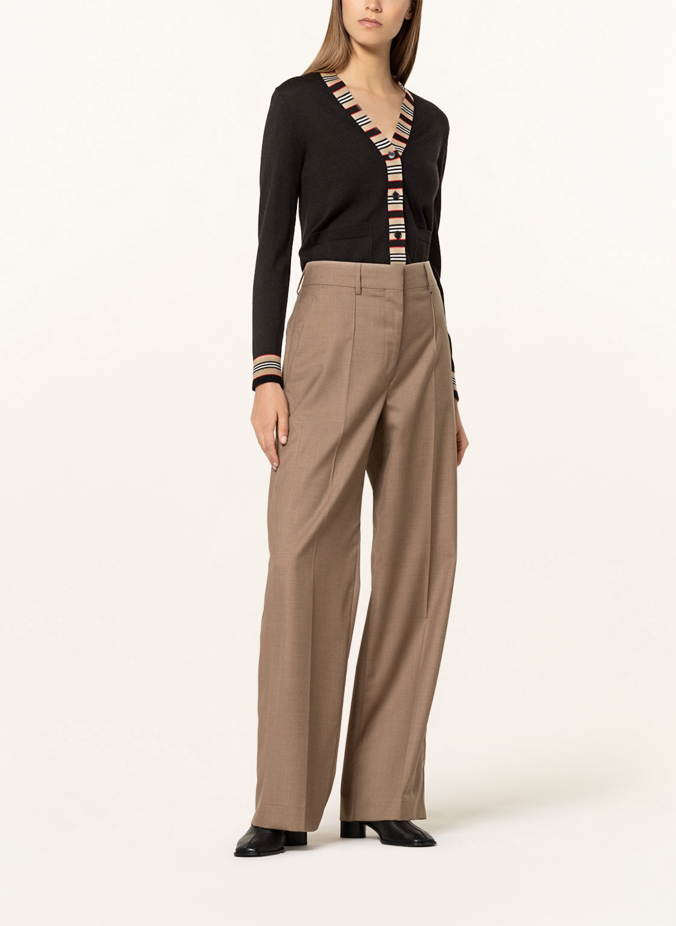 BURBERRY Wide leg trousers JANE with mohair wool and tuxedo stripe, Color: CAMEL (Image 2)