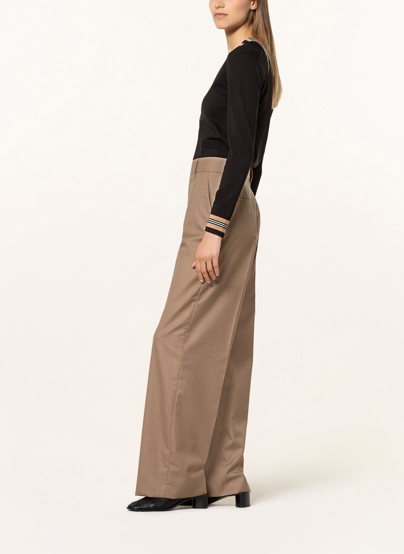 BURBERRY Wide leg trousers JANE with mohair wool and tuxedo stripe, Color: CAMEL (Image 4)