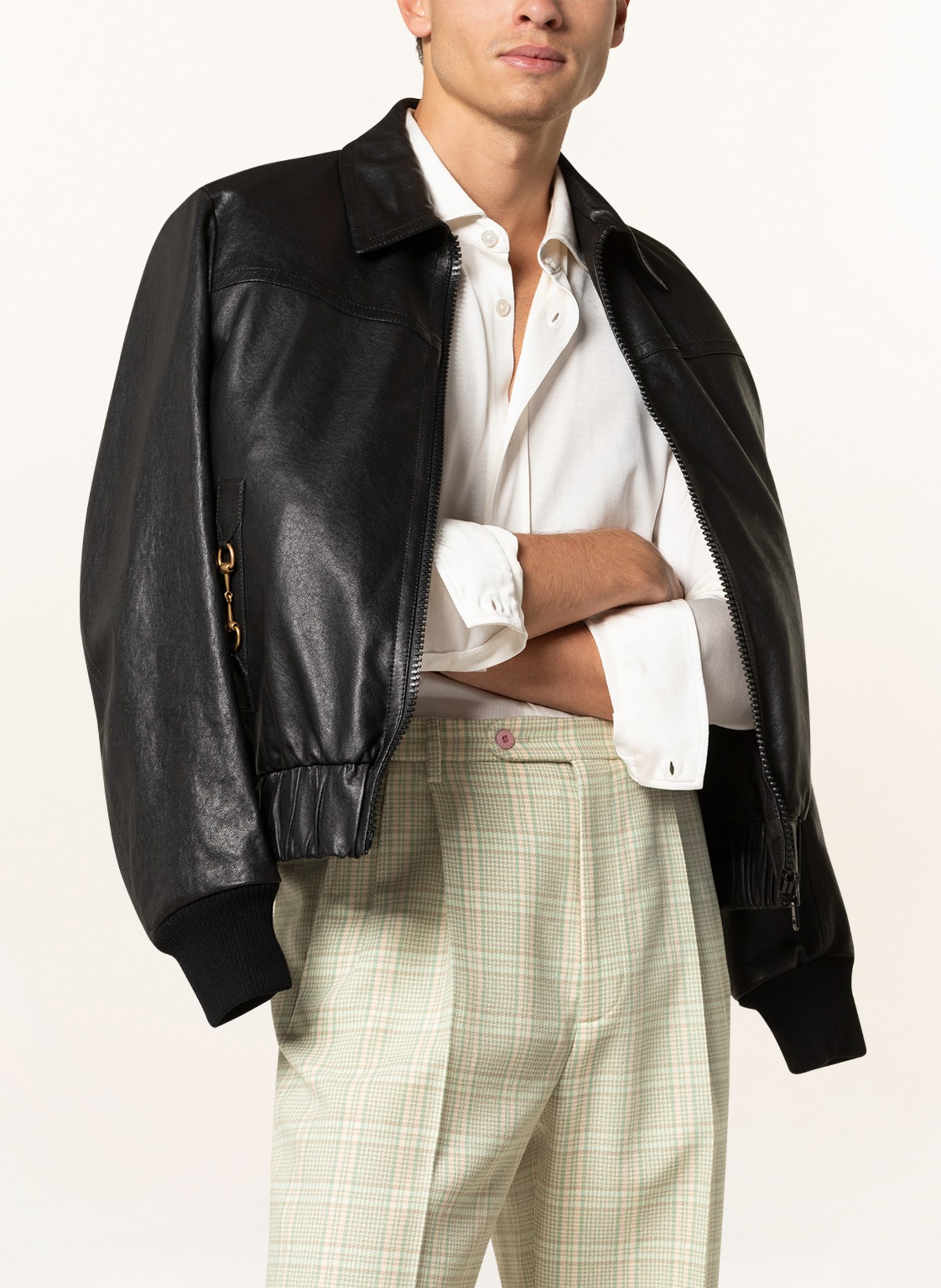Gucci Leather Bomber Jacket, Size 50 It, Black, Ready-to-wear