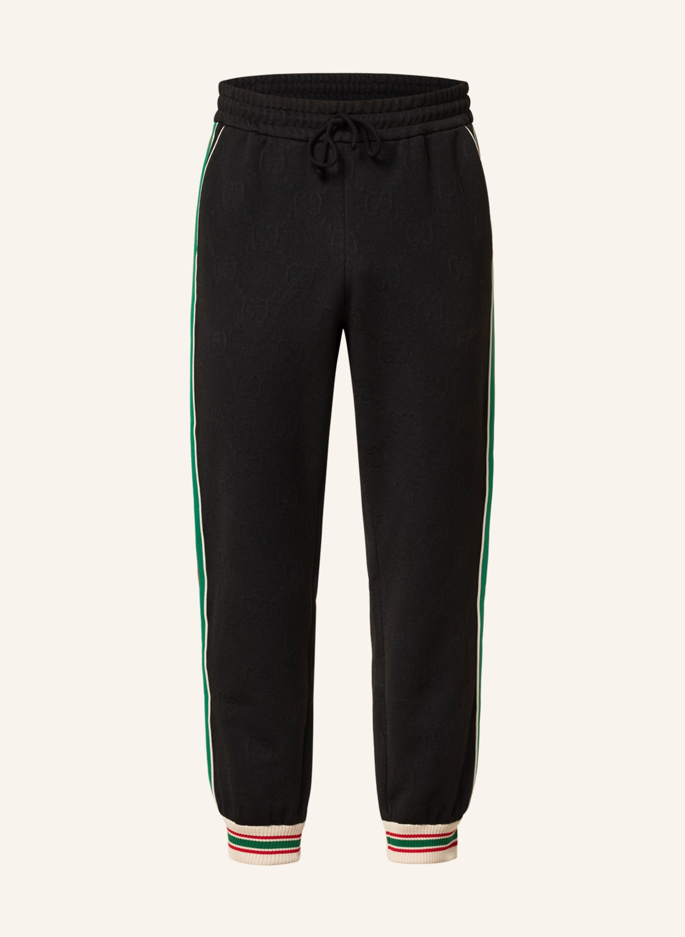 GUCCI Žakárové kalhoty GG v joggingovém stylu s galonovými pruhy, Barva: ČERNÁ/ ZELENÁ/ ČERVENÁ (Obrázek 1)