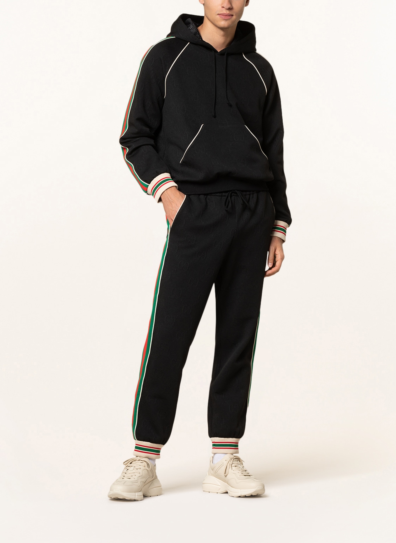 GUCCI Jacquard trousers GG in jogger style with tuxedo stripes, Color: BLACK/ GREEN/ RED (Image 2)