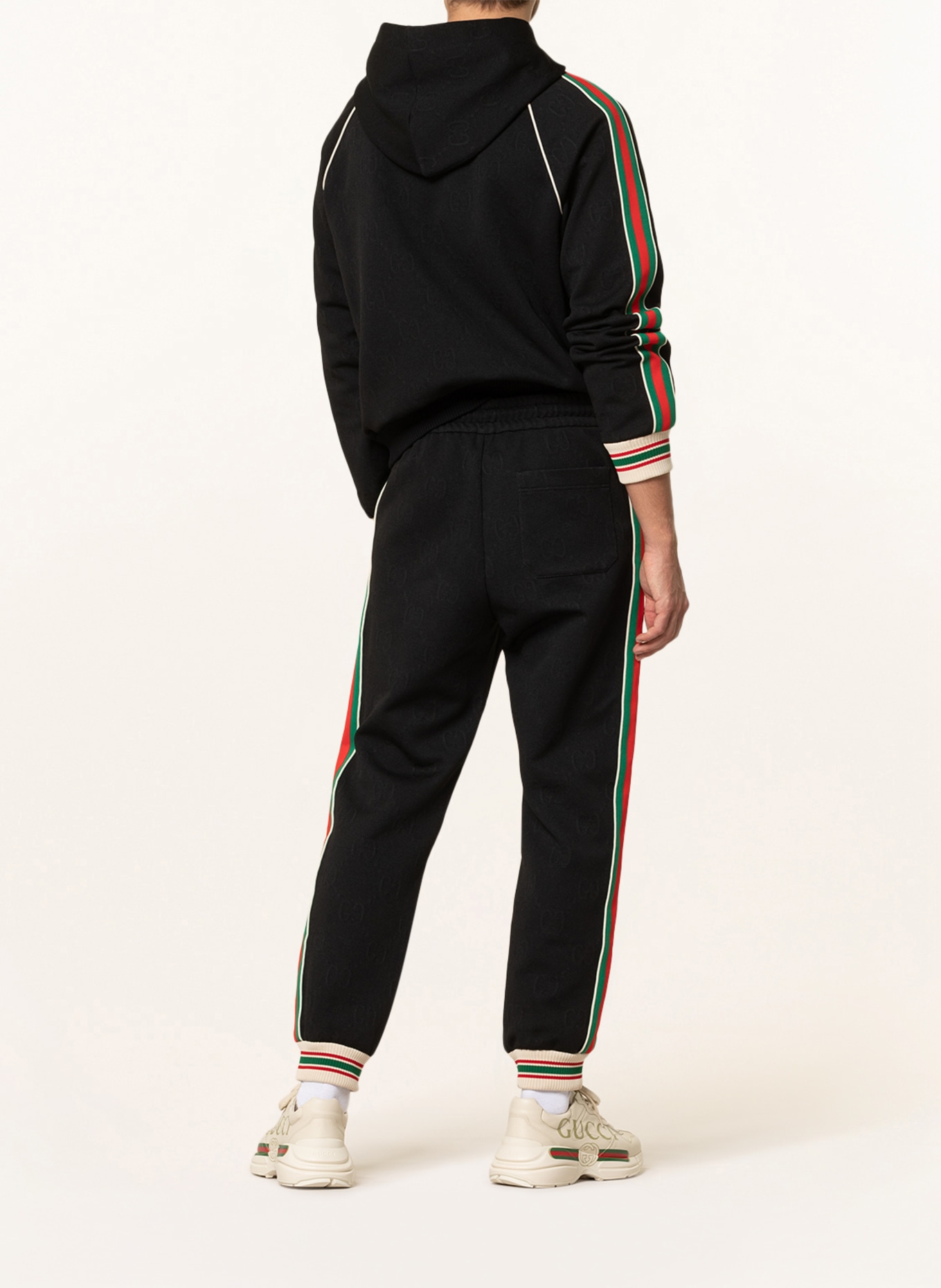 GUCCI Jacquard trousers GG in jogger style with tuxedo stripes, Color: BLACK/ GREEN/ RED (Image 3)
