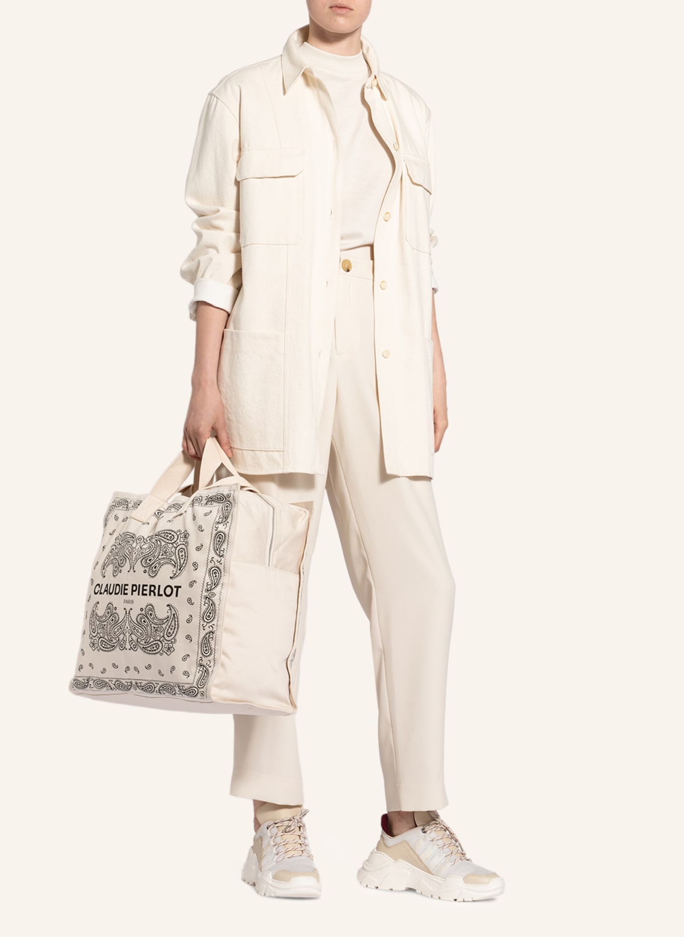 CLAUDIE PIERLOT Torba shopper 221ATRAVEL: ECRU/ CZARNY