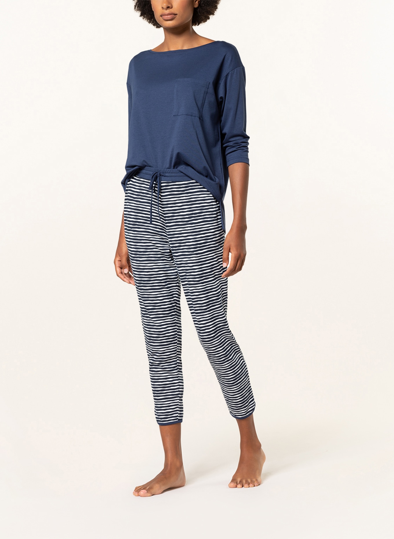 mey 7/8 pajama pants series ABBI, Color: WHITE/ DARK BLUE (Image 2)