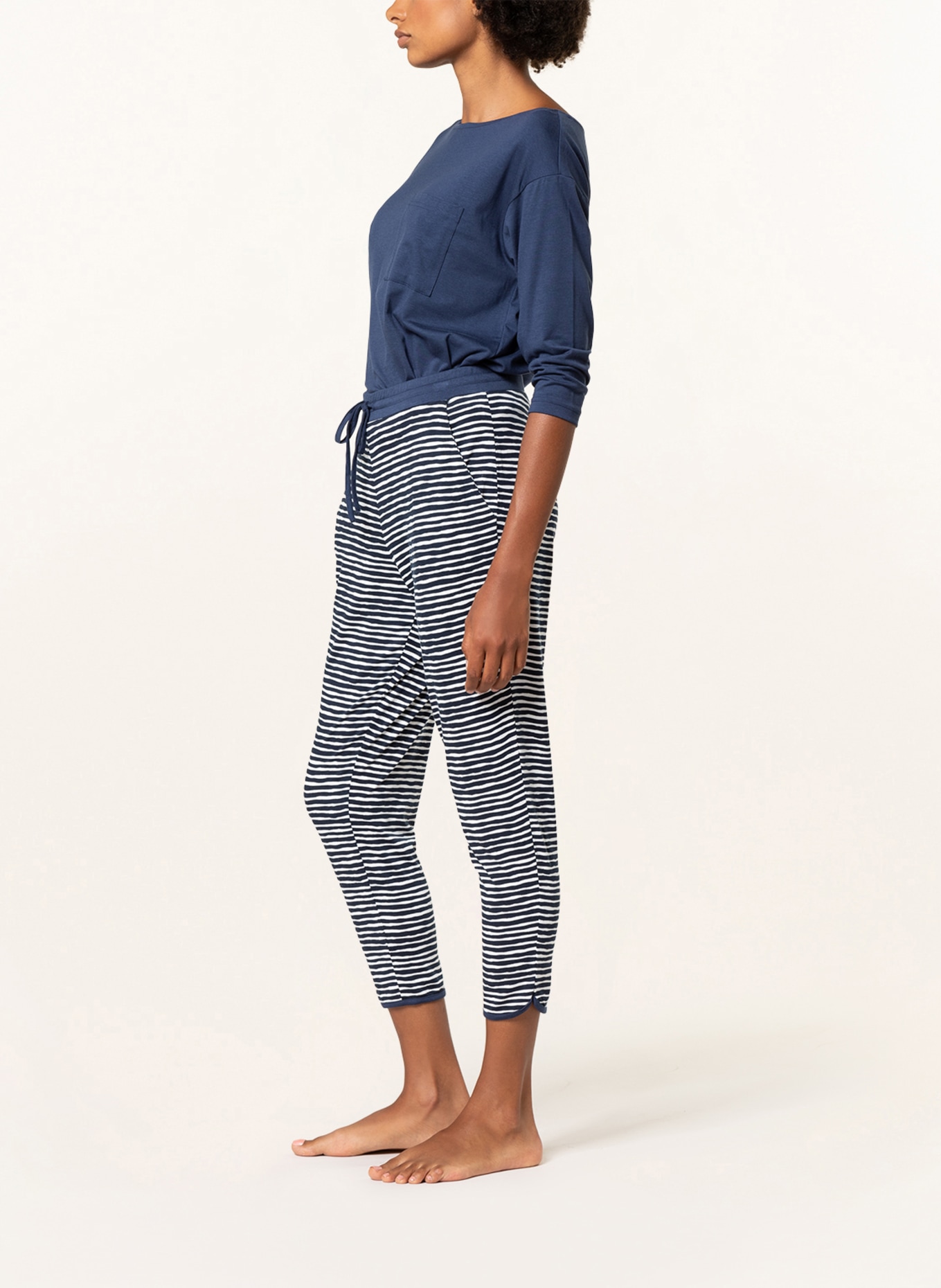 mey 7/8 pajama pants series ABBI, Color: WHITE/ DARK BLUE (Image 4)