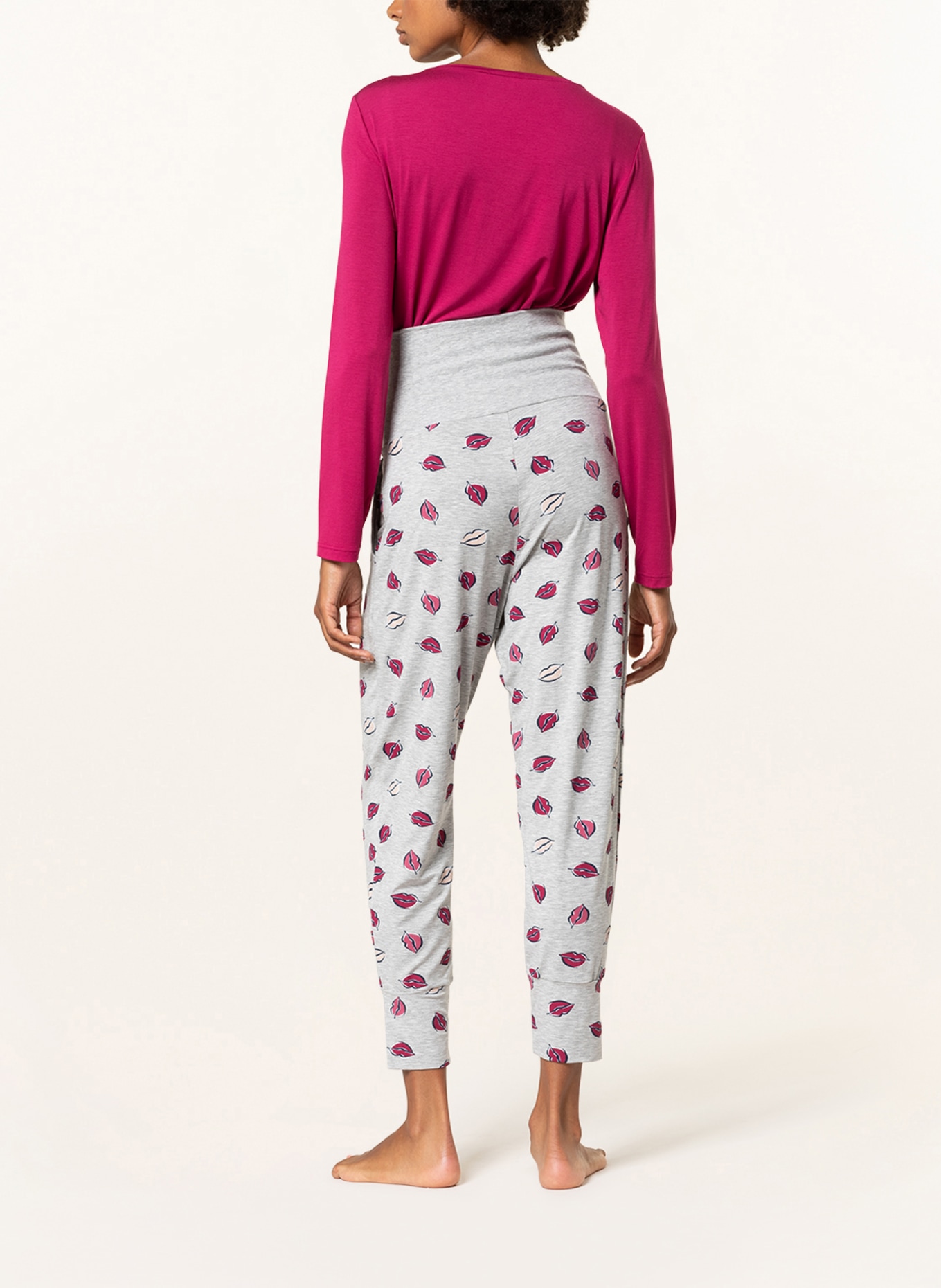 mey 7/8-Schlafhose Serie SLEEP&EASY: HELLGRAU / GRAU / DUNKELROT