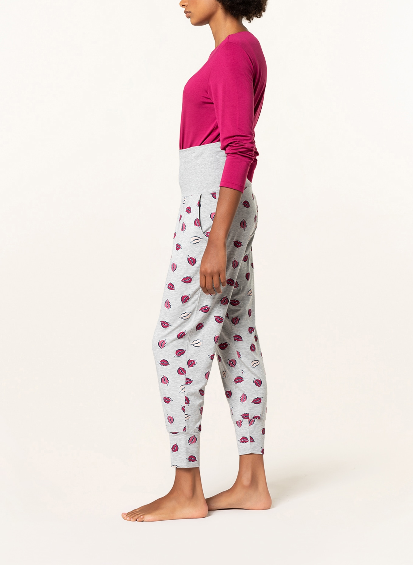 mey 7/8-Schlafhose Serie SLEEP&EASY: HELLGRAU / GRAU / DUNKELROT
