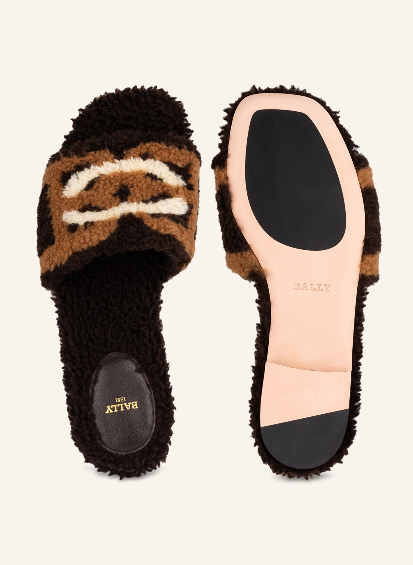 BALLY Slides PEONI with lambskin trim, Color: BROWN/ LIGHT BROWN/ CREAM (Image 5)
