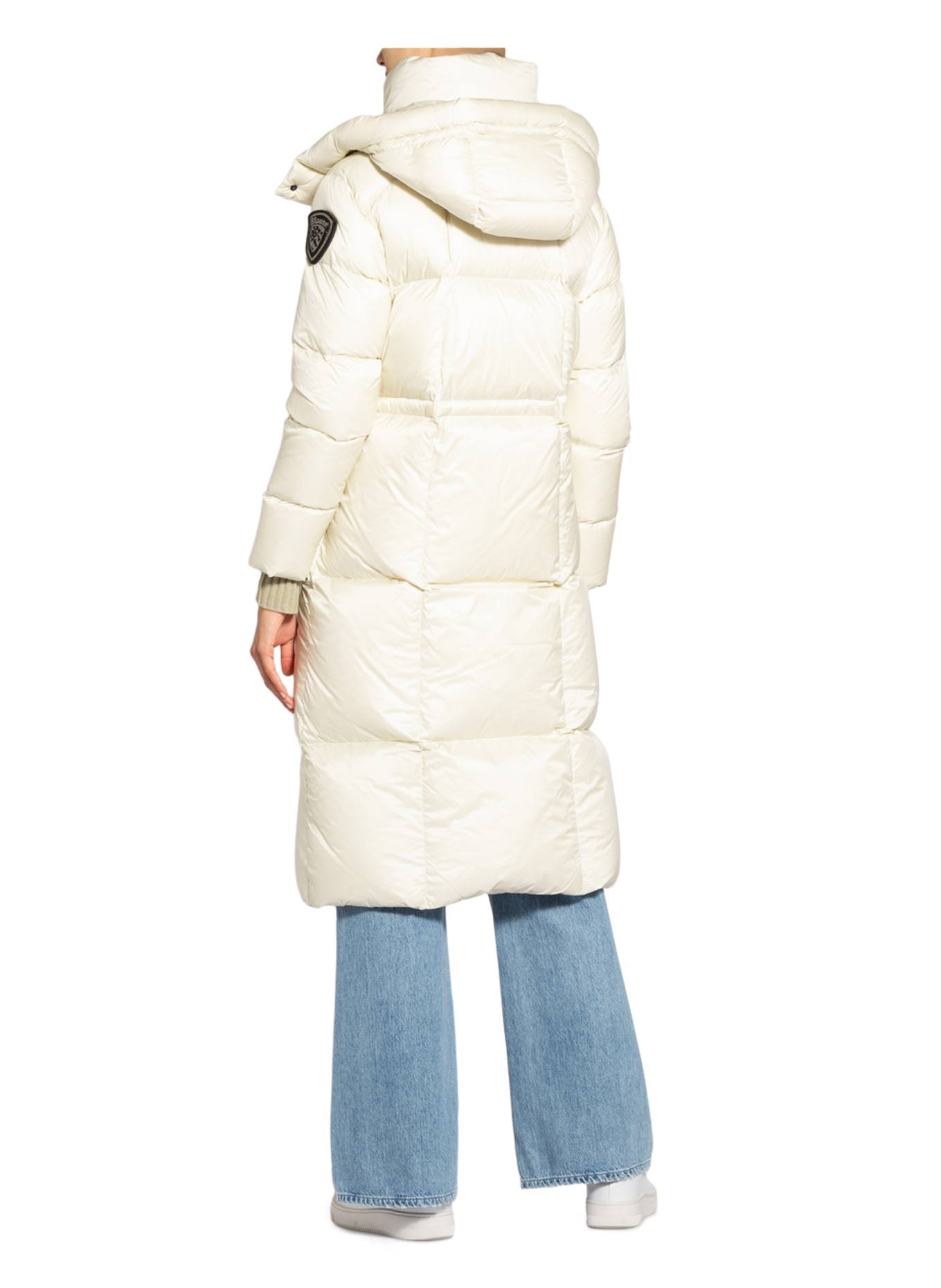 Blauer Daunenmantel mit Schmucksteinbesatz: ECRU