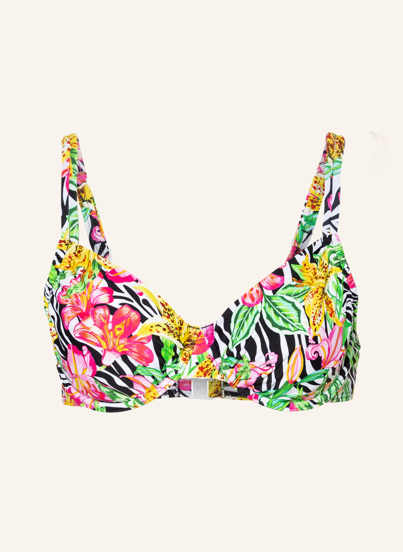 Hot Stuff Bügel-Bikini-Top ZEBRA FLOWER, Farbe: WEISS/ PINK/ HELLGRÜN (Bild 1)
