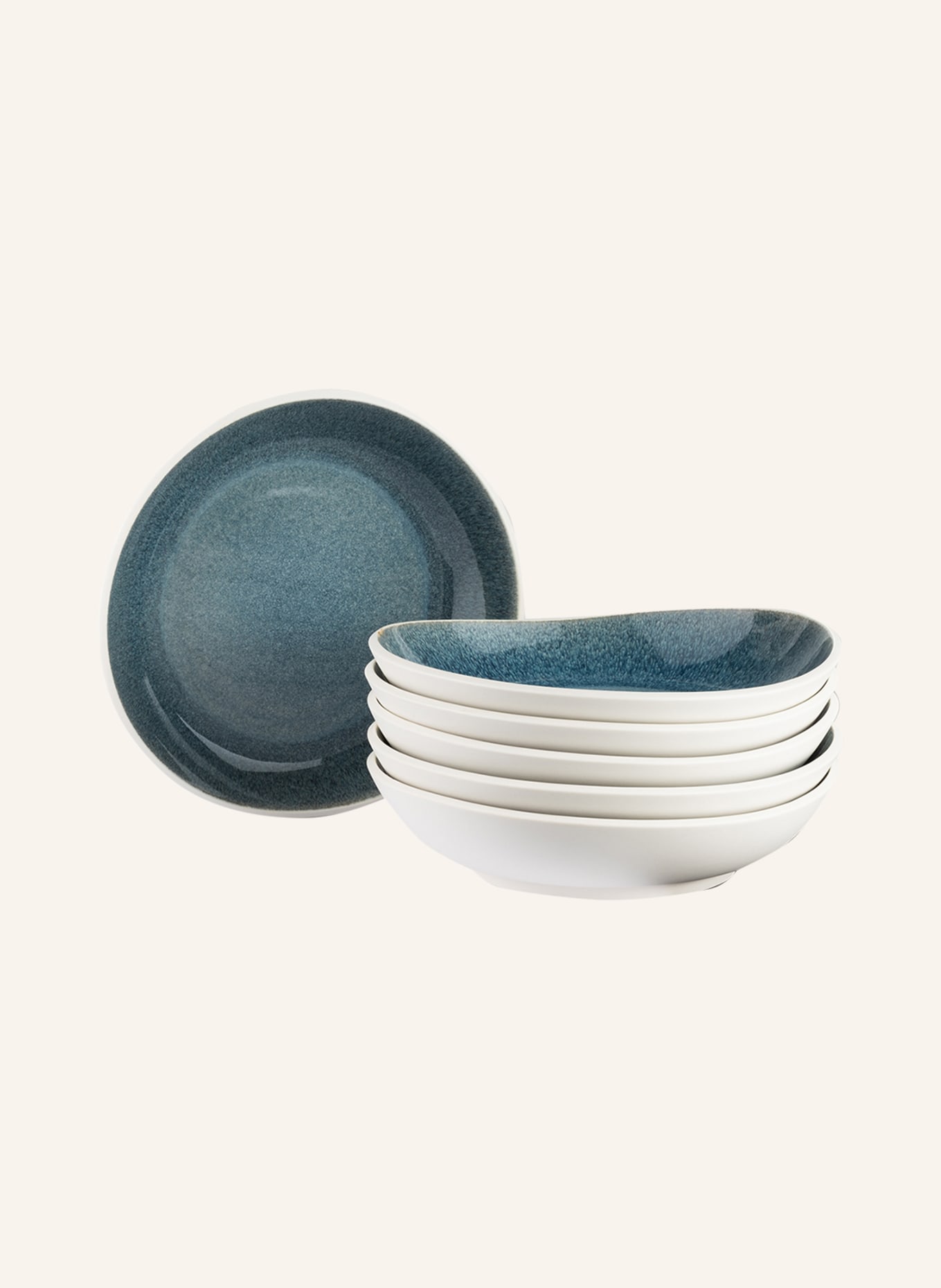 Rosenthal Set of 6 soup plates JUNTO AQUAMARINE, Color: BLUE/ CREAM (Image 1)