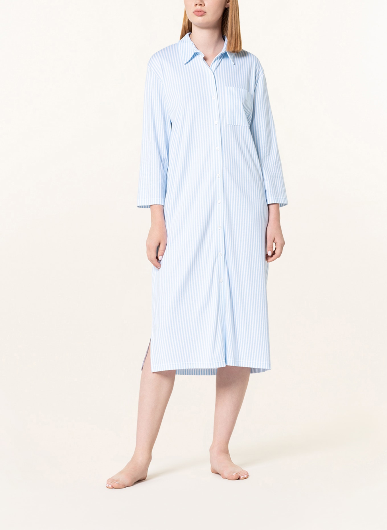 mey Nightgown series SLEEPSATION with 3/4 sleeves , Color: WHITE/ LIGHT BLUE (Image 2)
