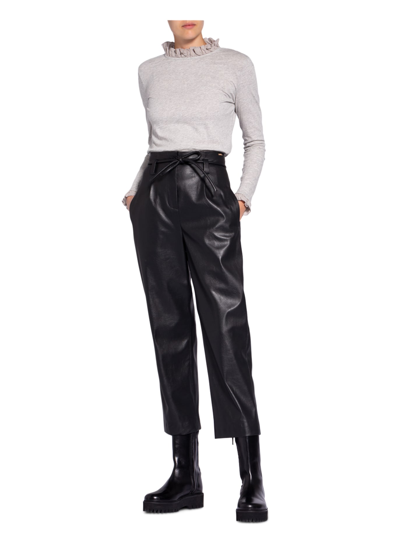 Rich & Royal Long sleeve shirt in mixed materials: LIGHT GRAY