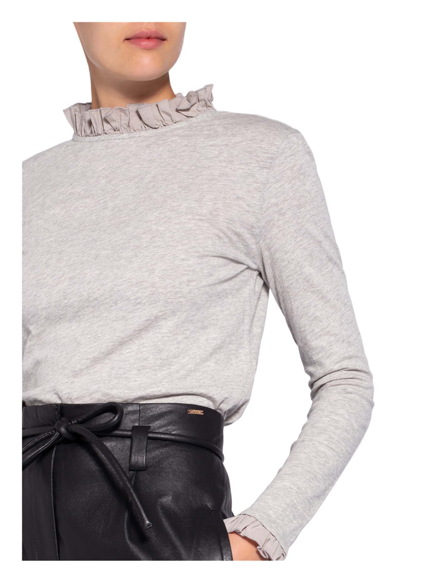 Rich & Royal Long sleeve shirt in mixed materials: LIGHT GRAY
