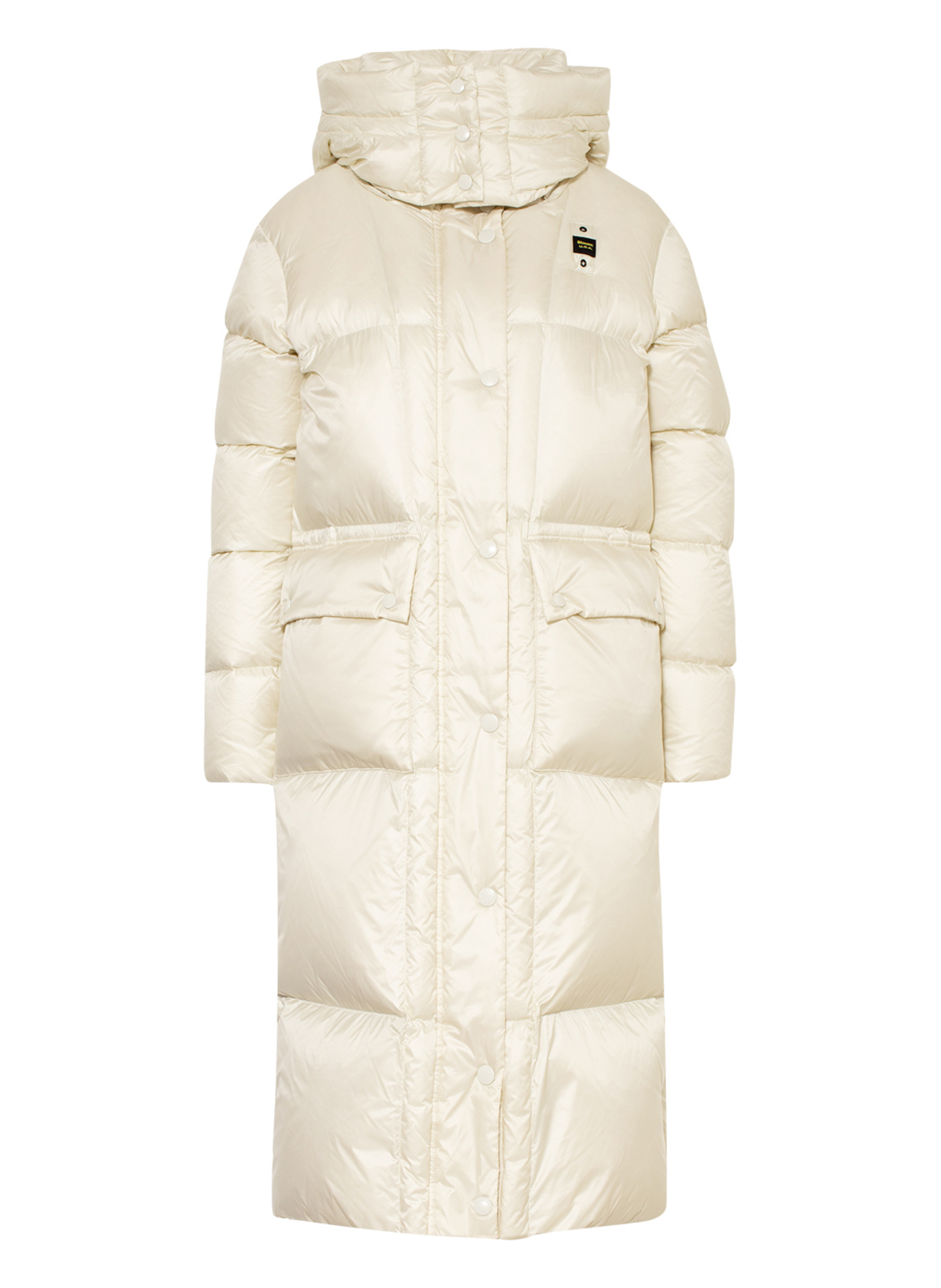 Blauer Daunenmantel mit Schmucksteinbesatz: ECRU