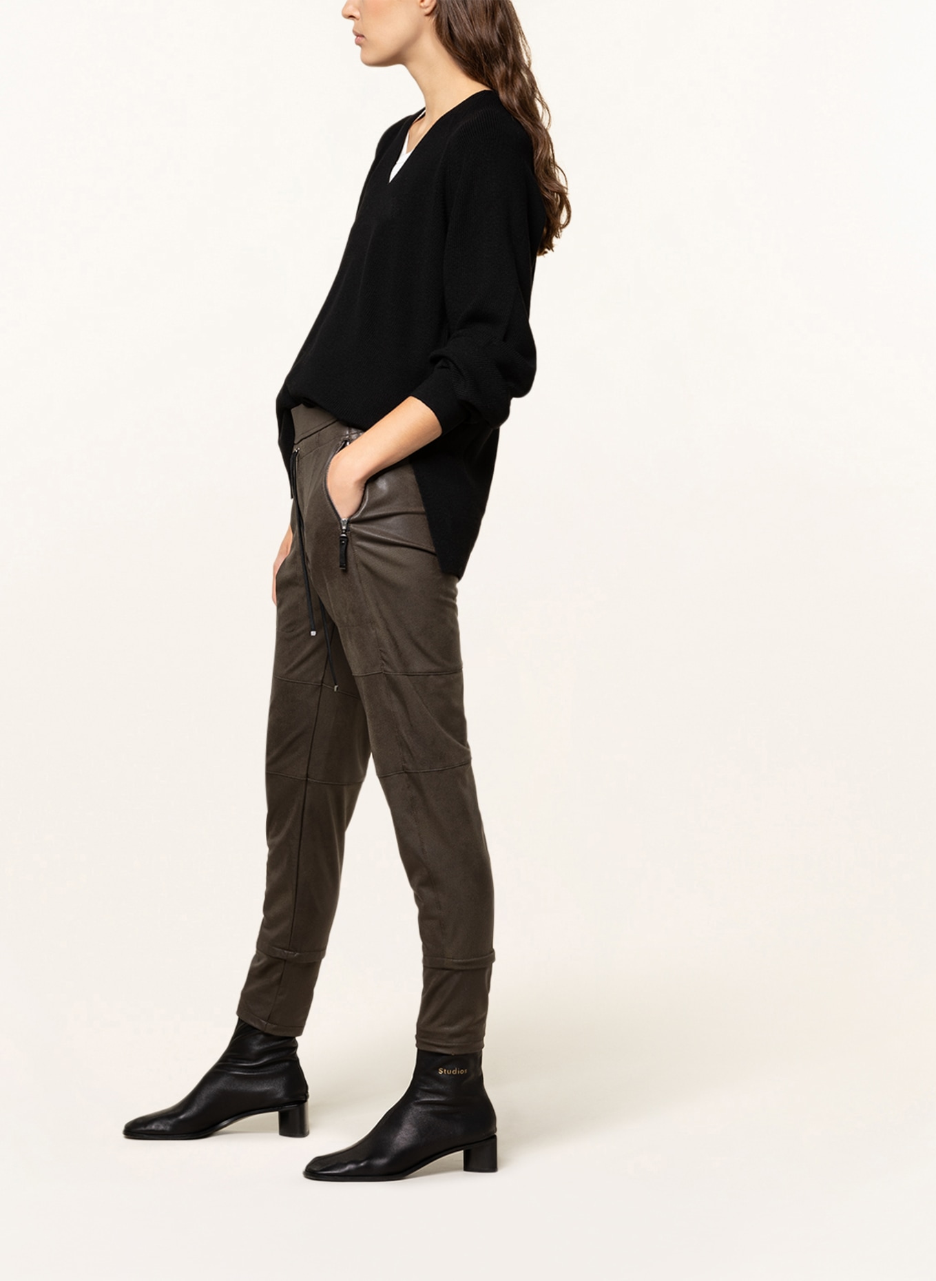 RAFFAELLO ROSSI Trousers CANDY in leather look, Color: KHAKI (Image 4)