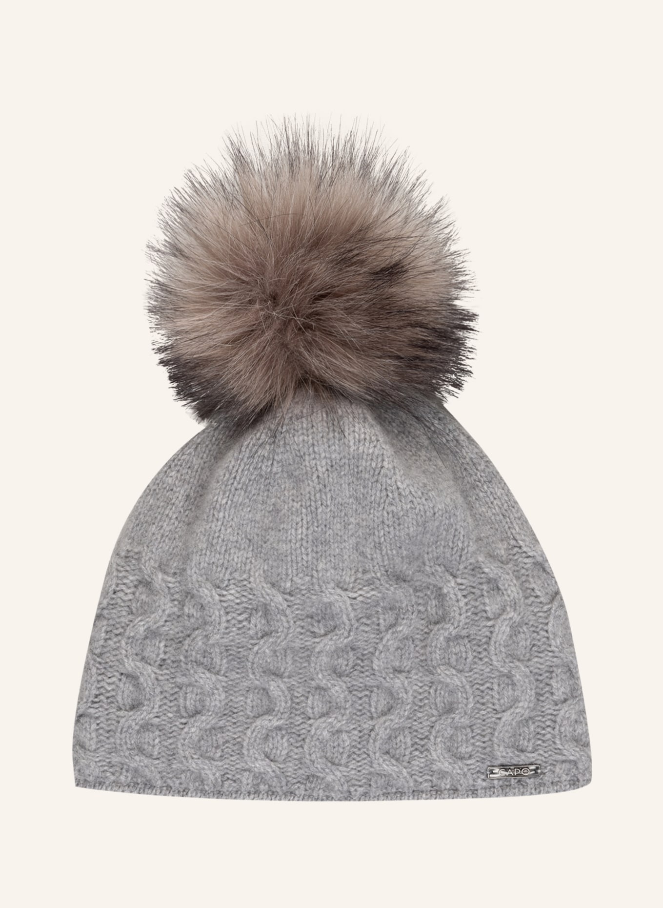 CAPO Cashmere beanie ISCHGL with faux fur bobble, Color: LIGHT GRAY (Image 1)