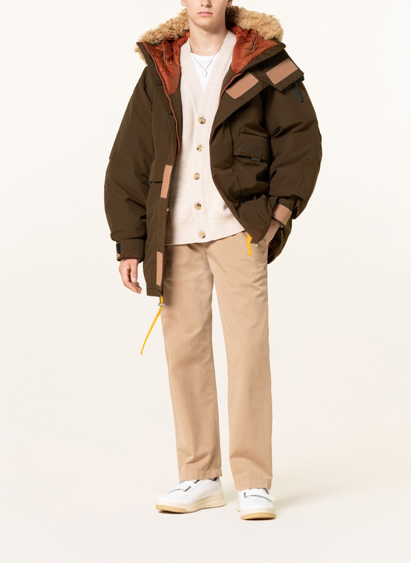Acne Studios Péřová bunda s pravou kožešinou, Barva: HNĚDÁ/ VELBLOUDÍ (Obrázek 2)