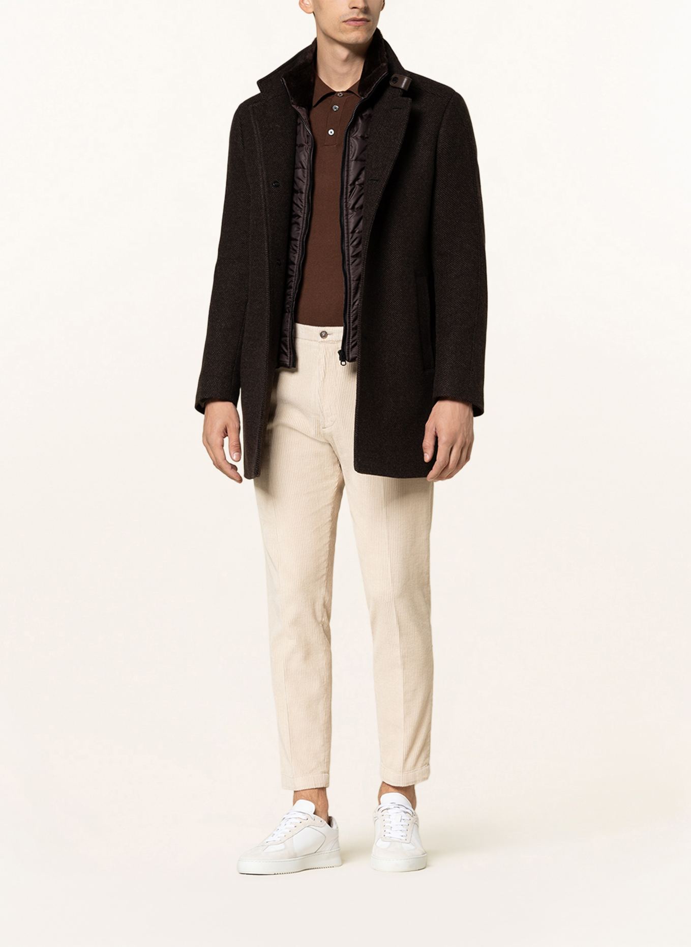 CINQUE Mantel CIARSENAL mit abnehmbarer Blende und Kunstpelzbesatz: DUNKELBRAUN