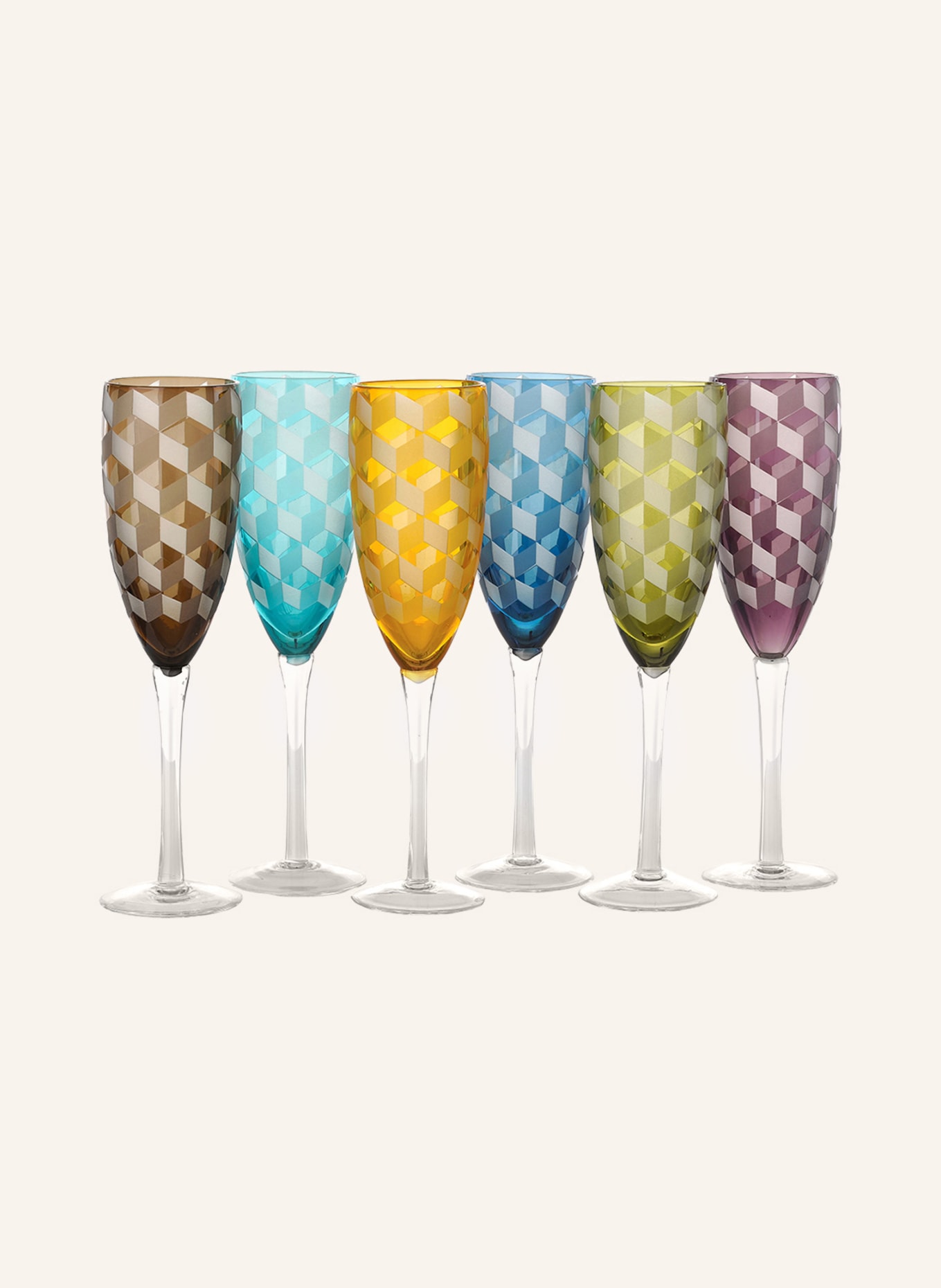 POLSPOTTEN Set of 6 champagne glasses, Color: LIGHT GREEN/ PURPLE/ BLUE (Image 1)