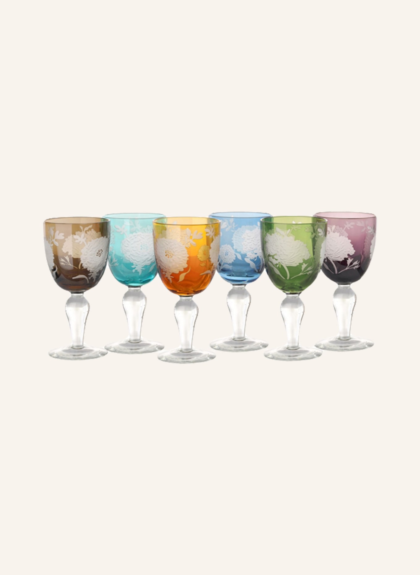 POLSPOTTEN Set of 6 wine glasses, Color: ORANGE/ BLUE/ GREEN (Image 1)