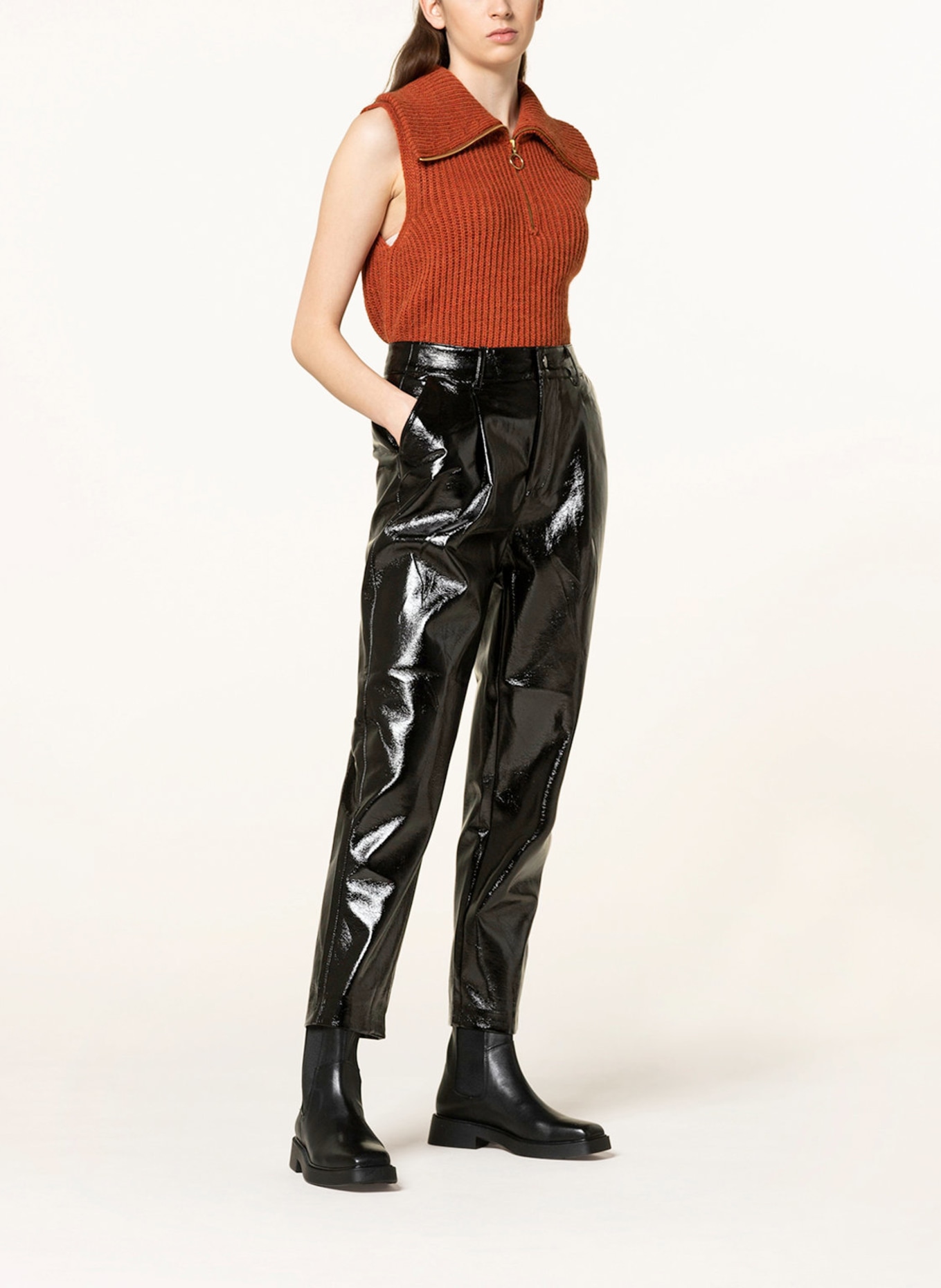 ONLY 7/8 trousers in leather look, Color: BLACK (Image 2)