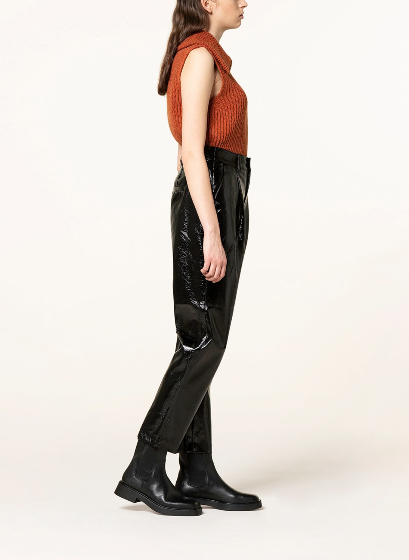 ONLY 7/8 trousers in leather look, Color: BLACK (Image 4)