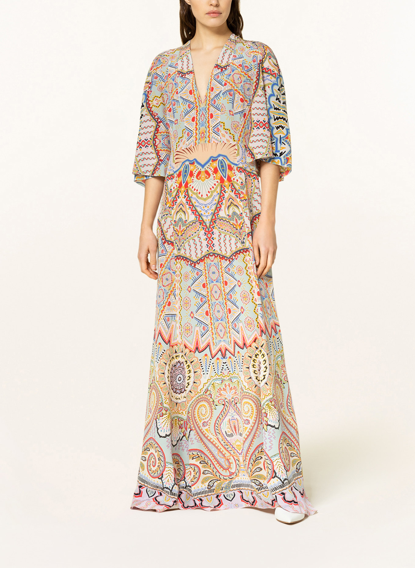 ETRO Silk dress with 3/4 sleeves, Color: CREAM/ LIGHT BLUE/ LIGHT RED (Image 2)