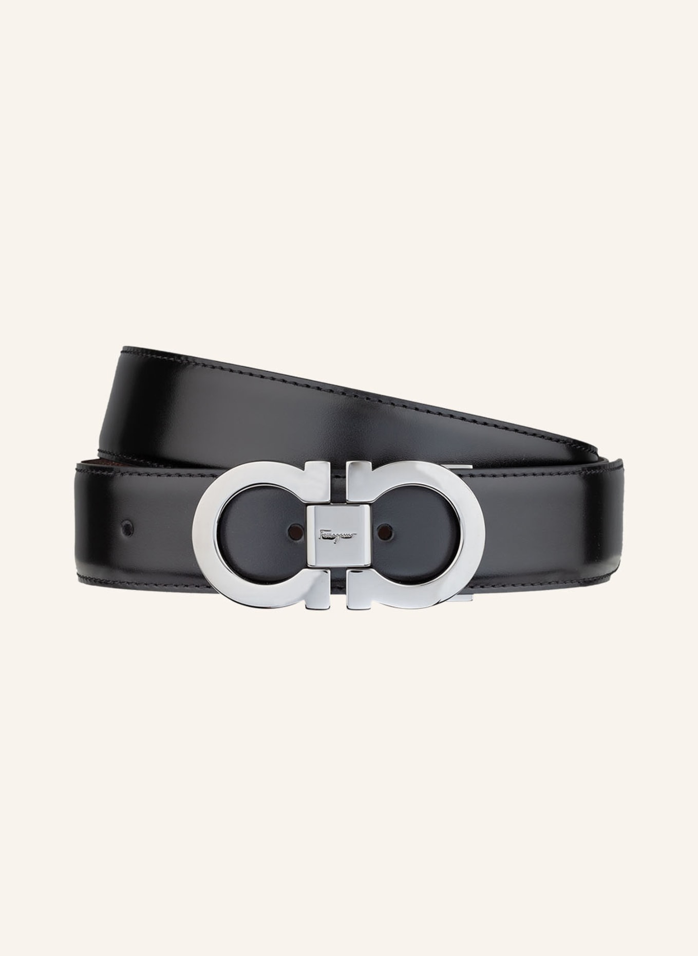 FERRAGAMO Reversible leather belt, Color: BLACK/ DARK RED (Image 1)