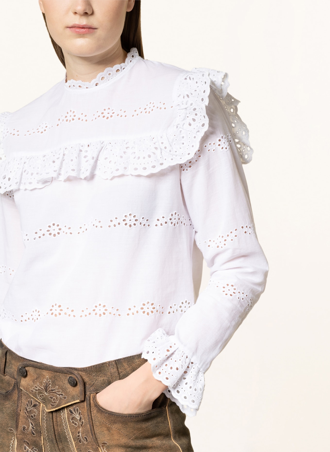 STYLE ICON Blouse-style shirt with lace trim, Color: WHITE (Image 4)