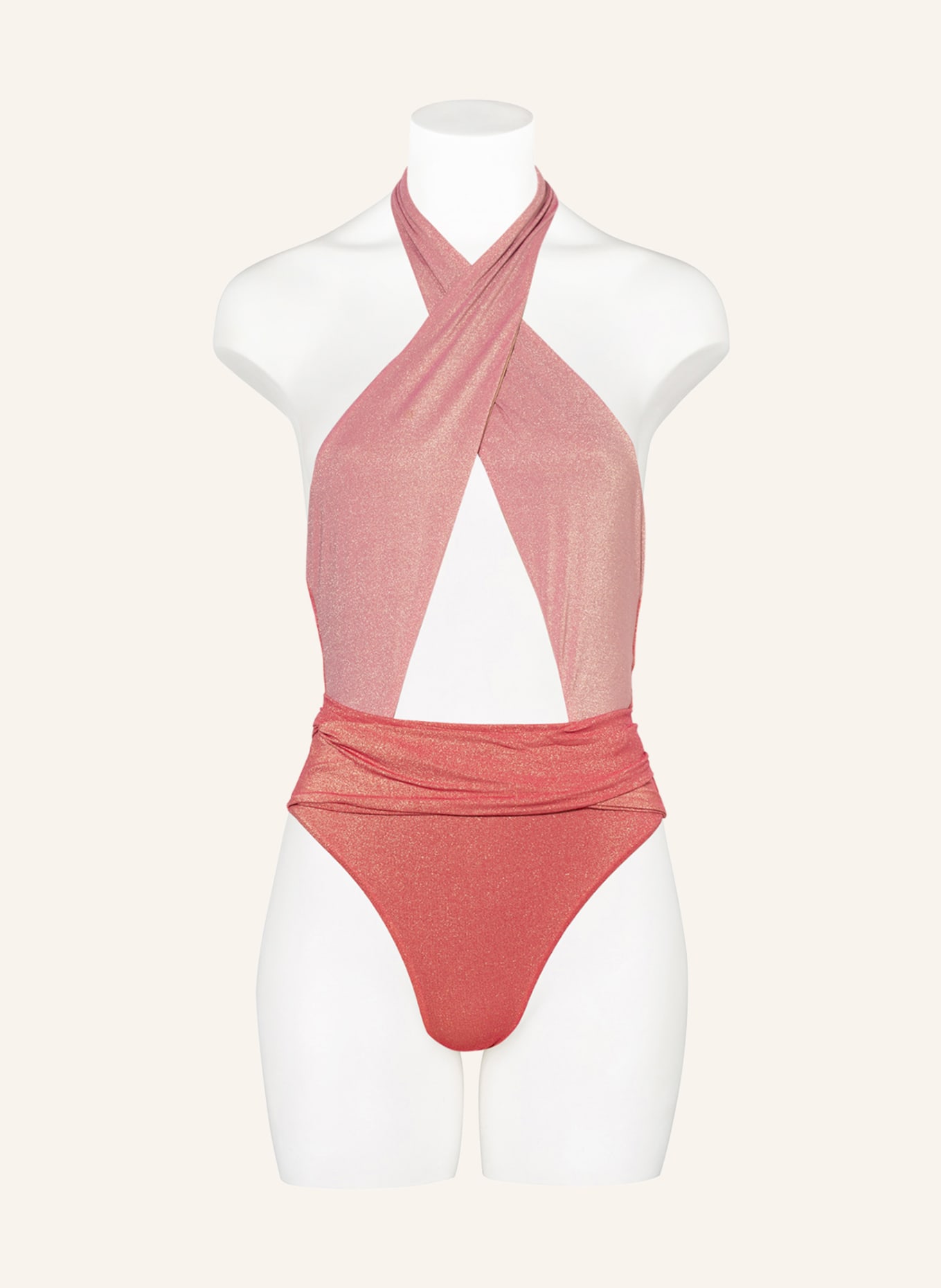 PILYQ Halter neck-swimsuit ARCADIA with glitter thread, Color: LIGHT RED/ PINK (Image 2)